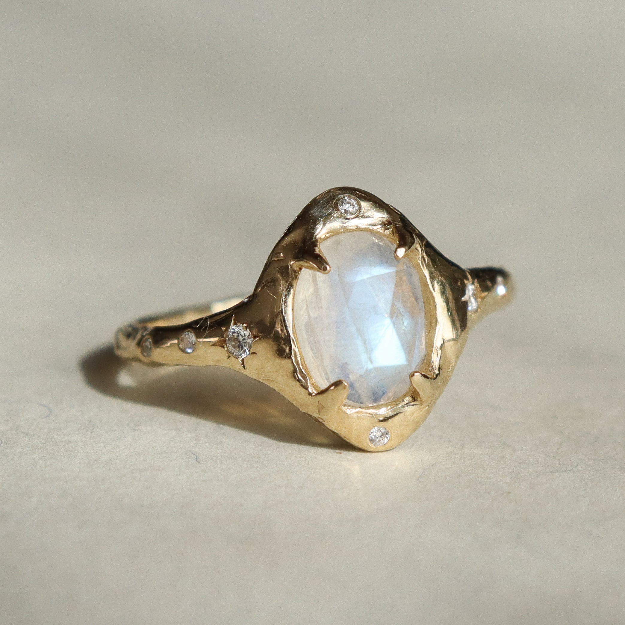 The Selene Moonstone and Diamond Ring, 14k Gold