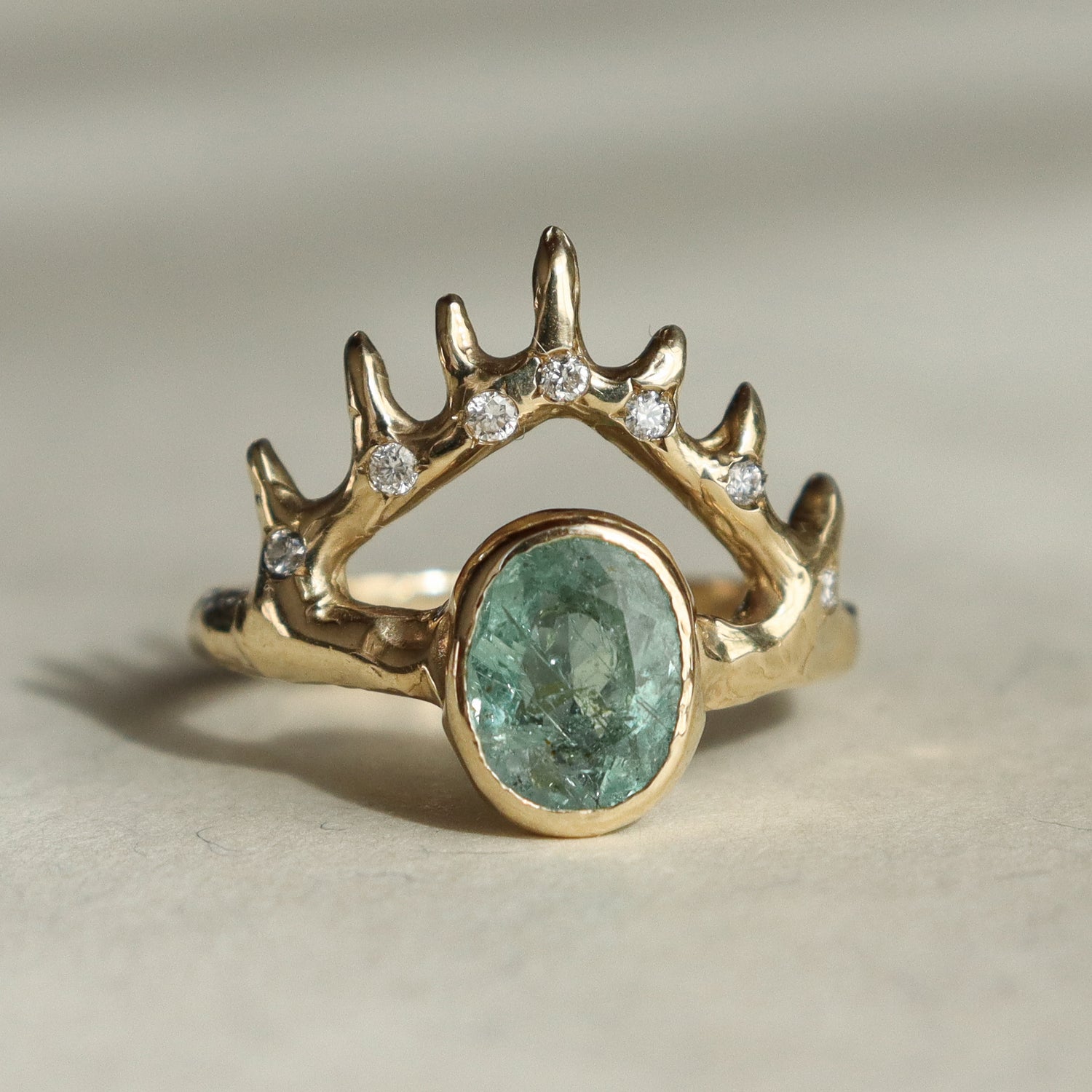 Atlantean Crown Ring | Paraiba Tourmaline, Diamonds, 14k Gold
