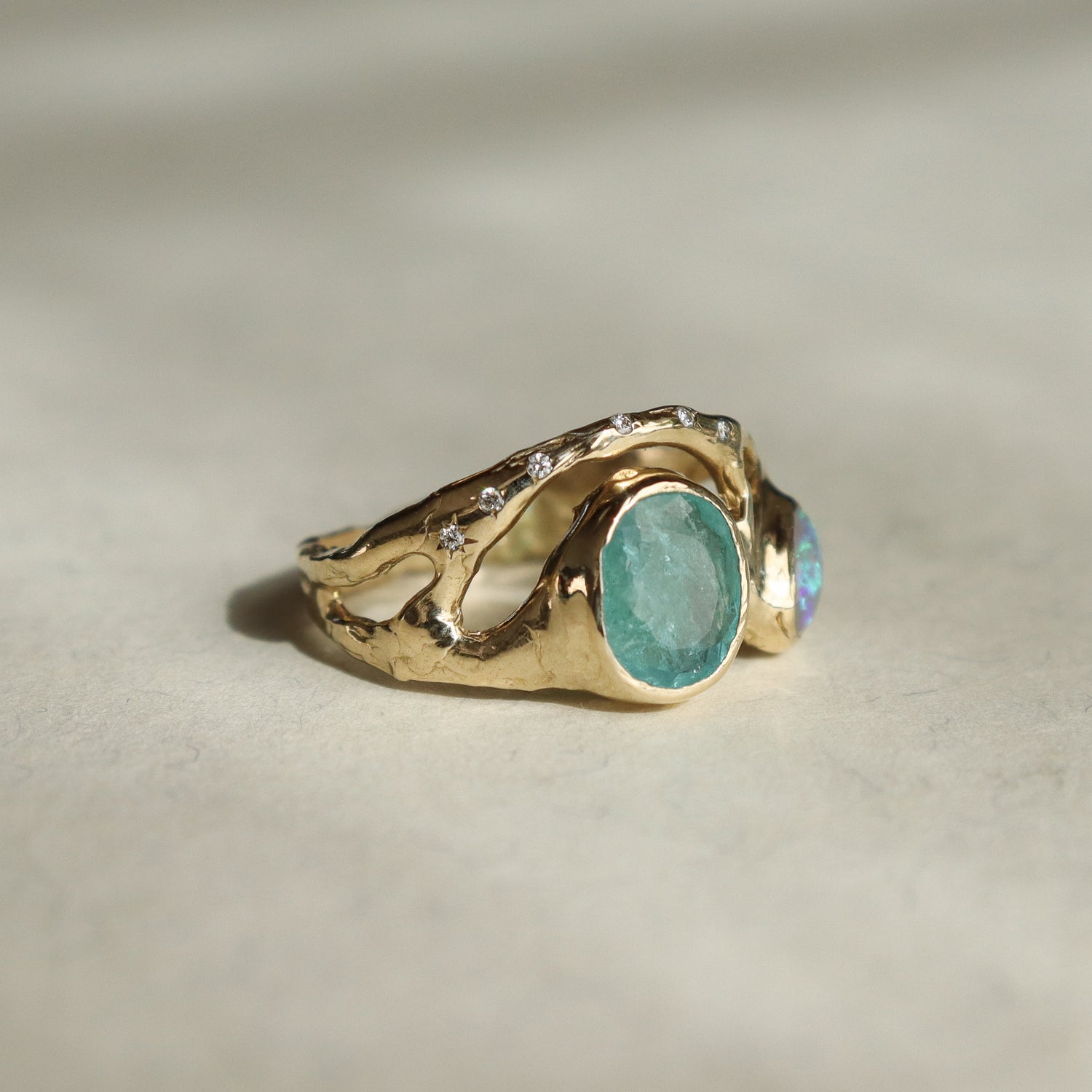 Mermaid Lagoon Ring | Paraiba Tourmaline, Opal, Diamonds, 14k Gold