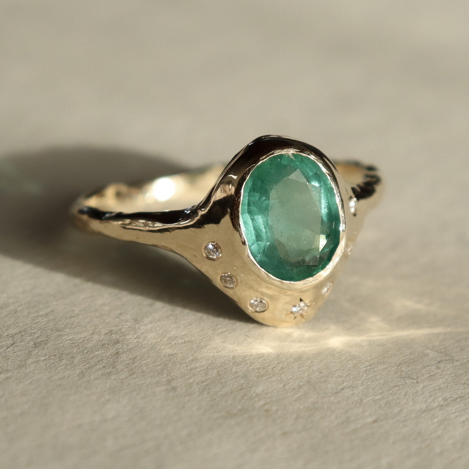 North Star Ring | Emerald and Diamonds, 14k Gold