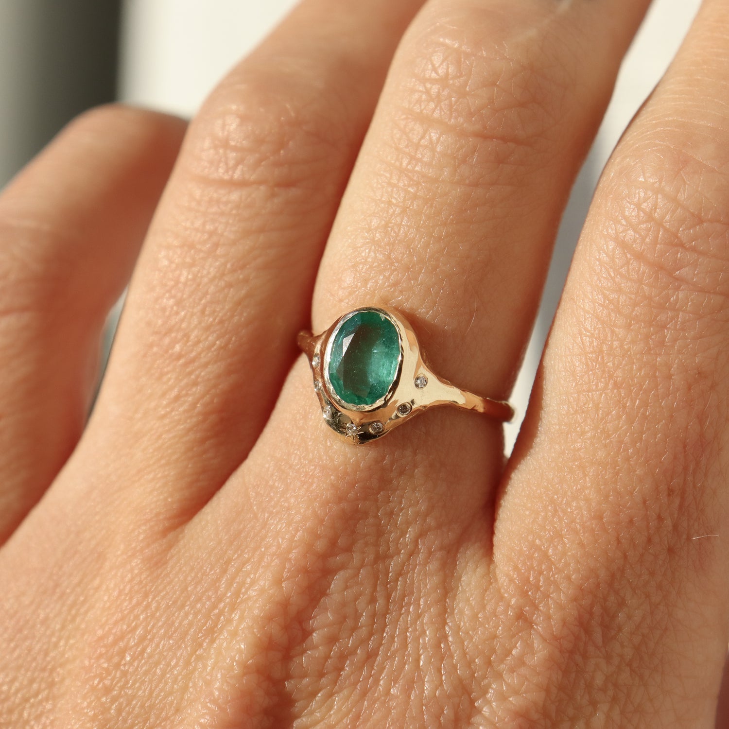 North Star Ring | Emerald and Diamonds, 14k Gold