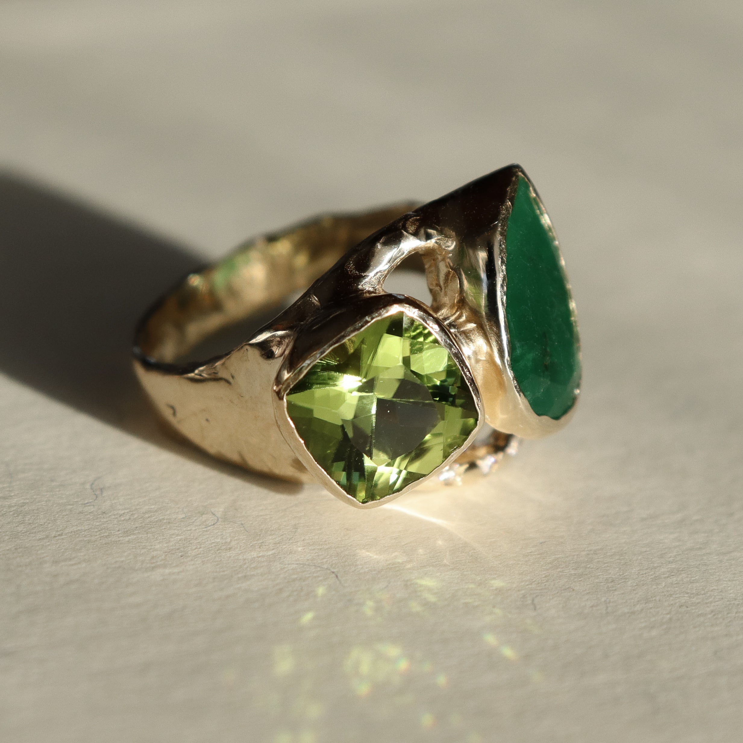 Custom Emerald and Peridot Engagement Ring