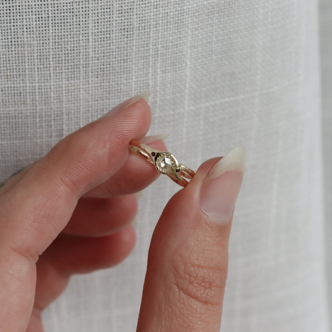 Custom Rose Cut Diamond and Garnet Shooting Star Engagement Ring