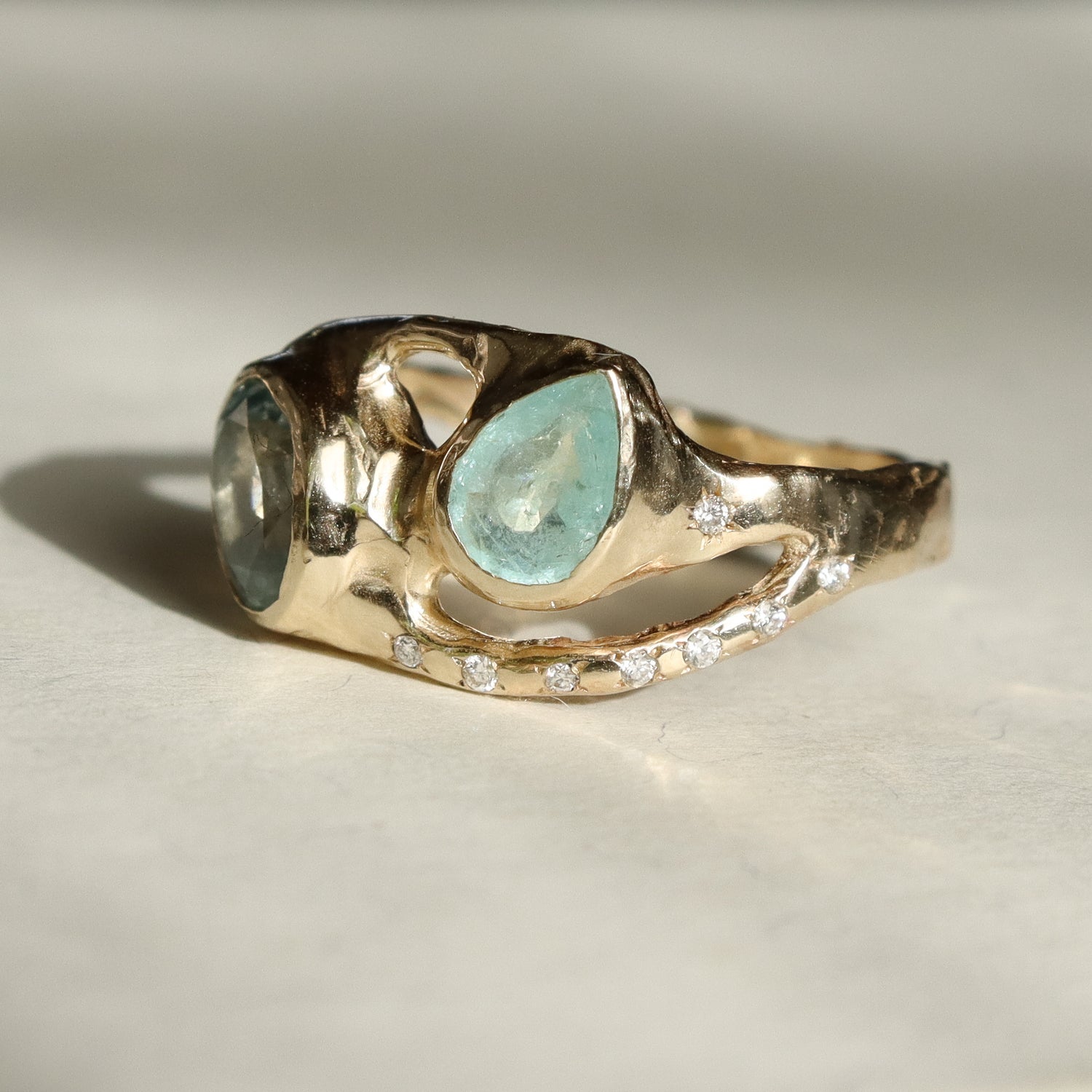 Atlantean Tides | Paraiba Tourmaline, Montana Sapphire, Diamonds, 14k Gold