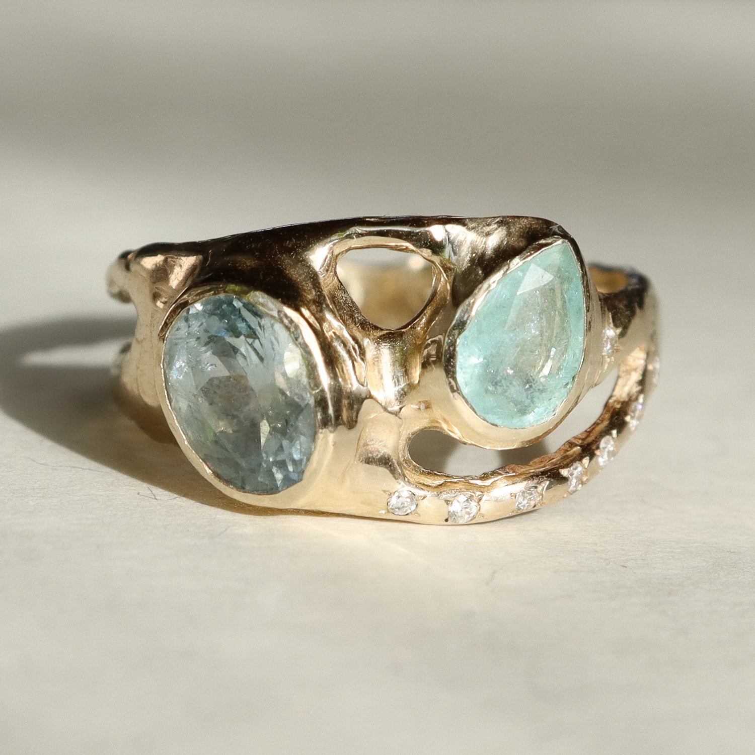 Atlantean Tides | Paraiba Tourmaline, Montana Sapphire, Diamonds, 14k Gold