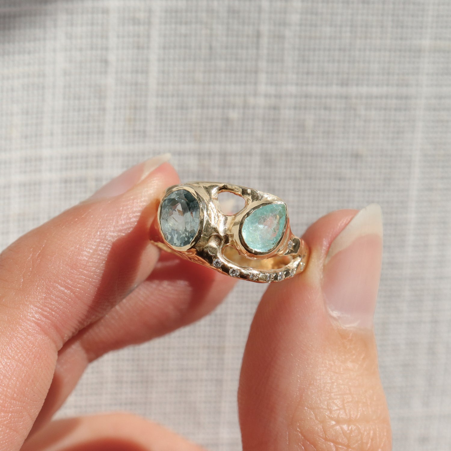 Atlantean Tides | Paraiba Tourmaline, Montana Sapphire, Diamonds, 14k Gold
