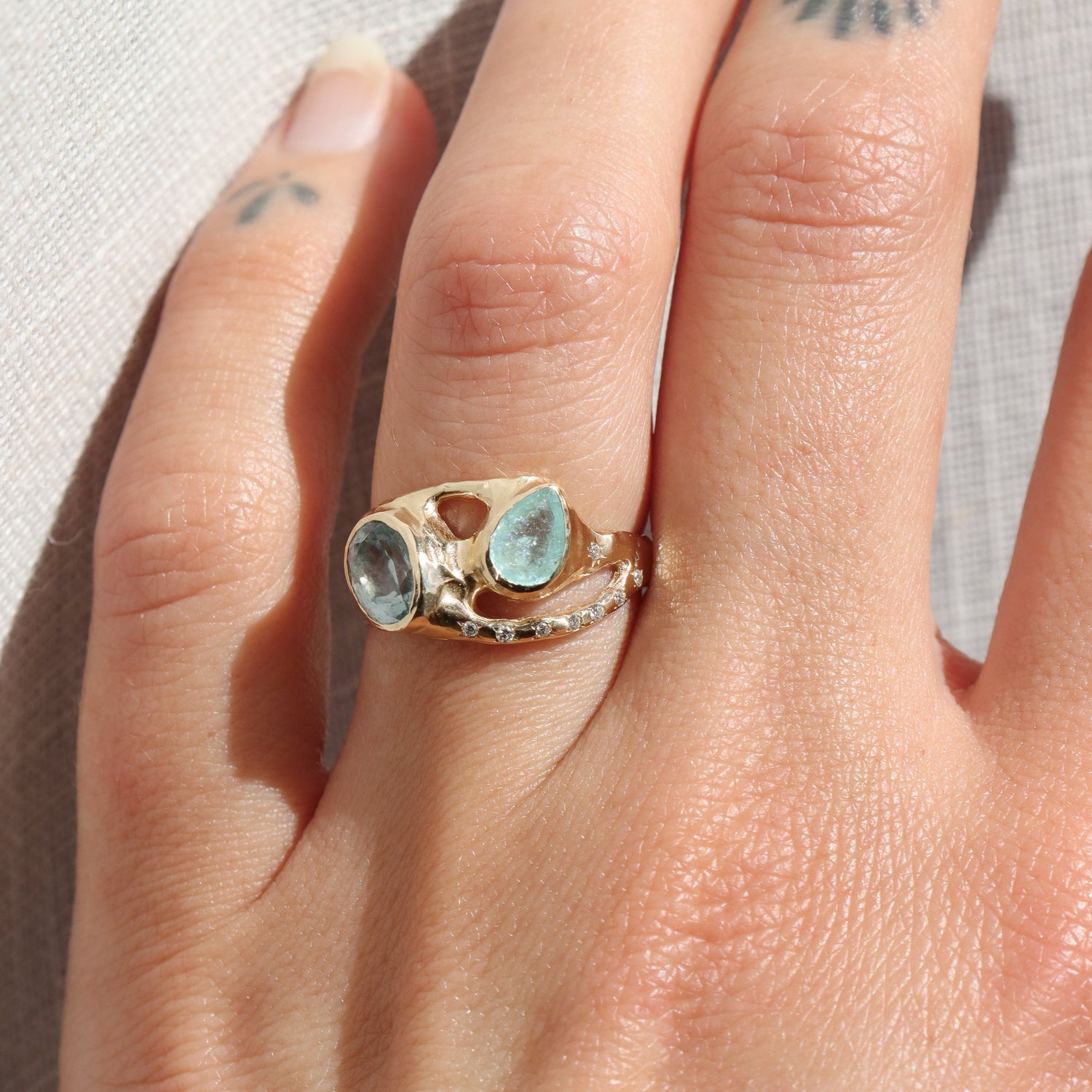 Atlantean Tides | Paraiba Tourmaline, Montana Sapphire, Diamonds, 14k Gold