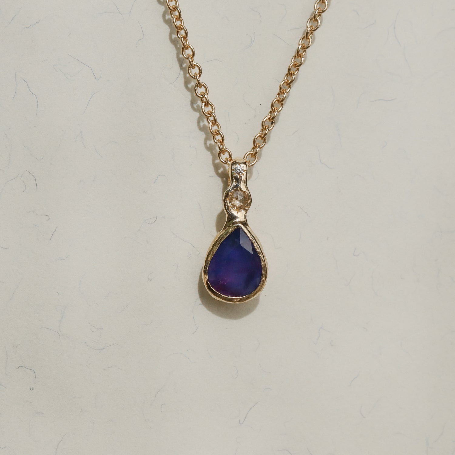 Daughter of the Tide | Droplet Charm, Purple Sri Lanken Sapphire, Diamonds, 14k Gold