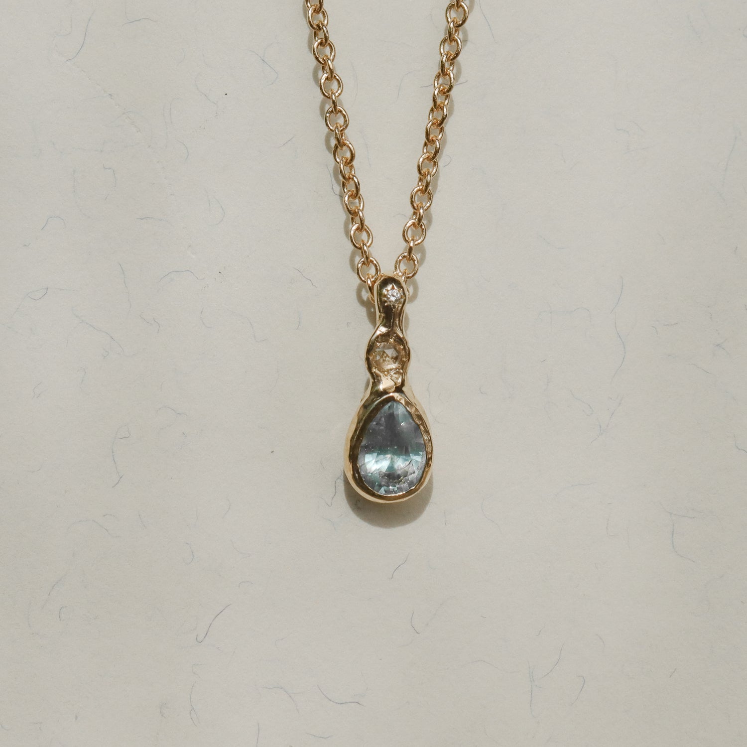 Daughter of the Tide | Droplet Charm, Sky Blue Montana Sapphire, Diamonds, 14k Gold