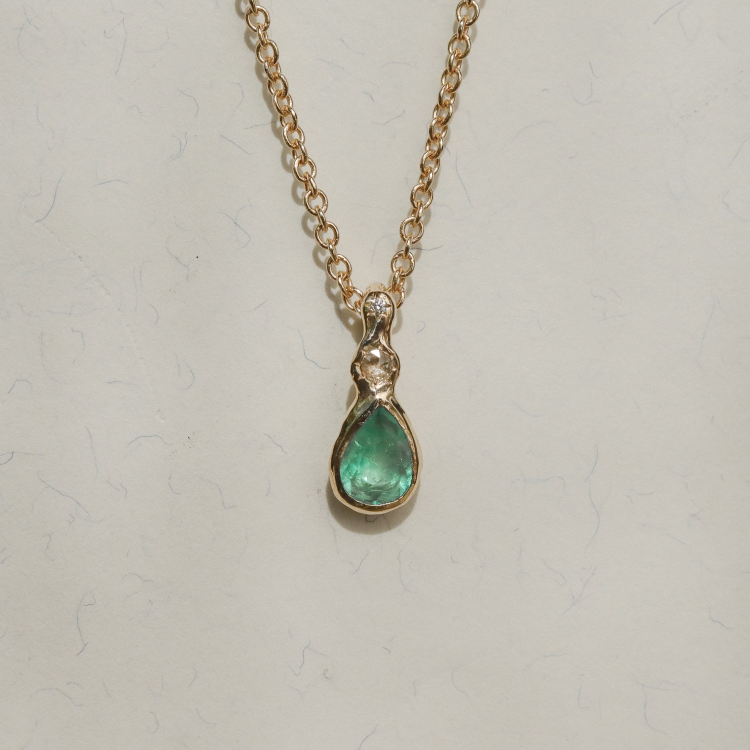 Daughter of the Tide | Droplet Charm, Emerald, Diamonds, 14k Gold