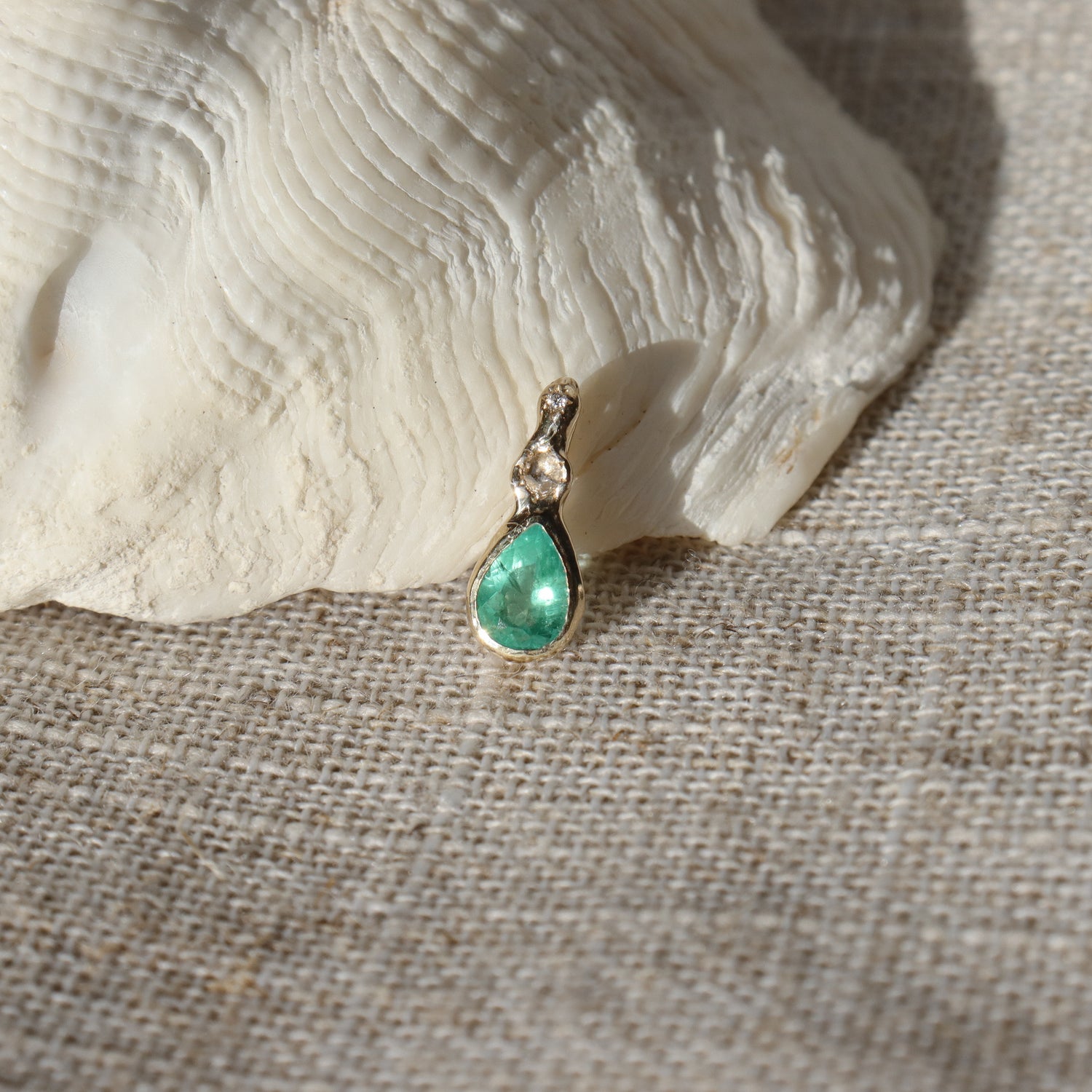 Daughter of the Tide | Droplet Charm, Emerald, Diamonds, 14k Gold