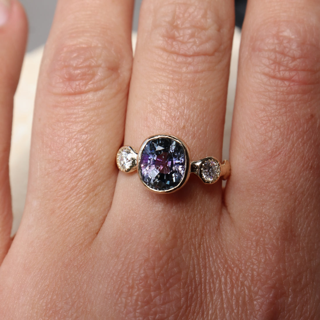 Custom Tanzanite and Diamond Engagement Ring