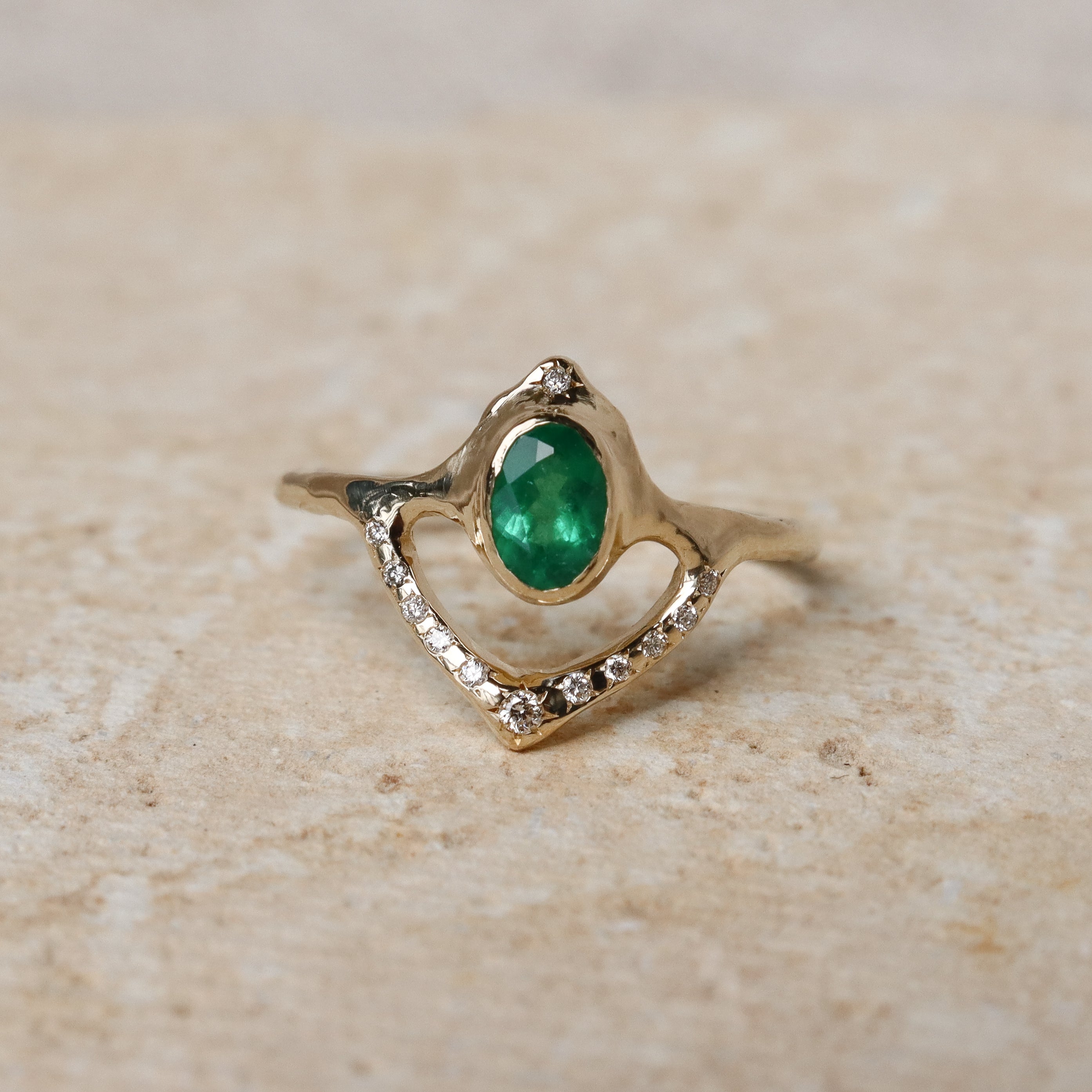 Custom Emerald Starfall Engagement Ring + Diadem Band