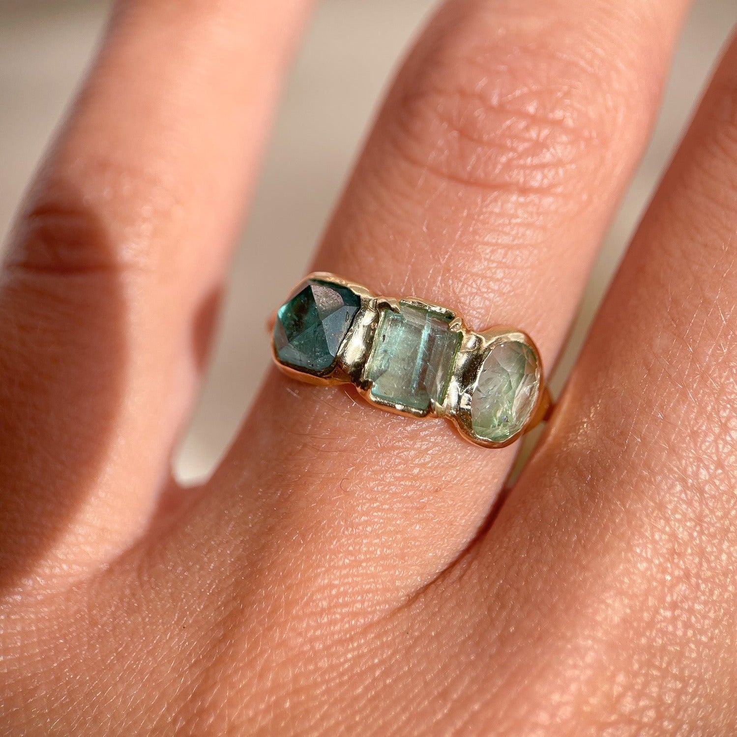Trio Ring | Ombre Blue Tourmaline, 14k Gold