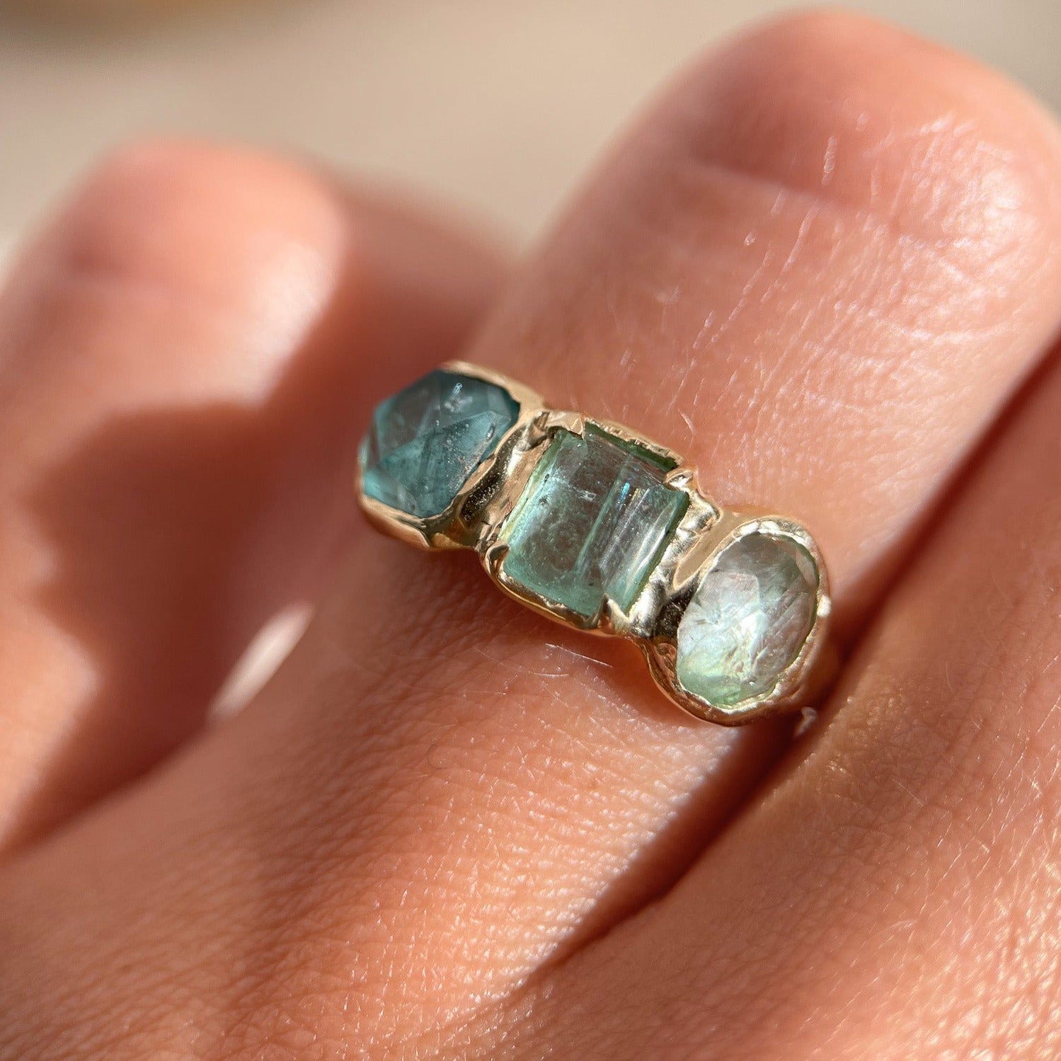 Trio Ring | Ombre Blue Tourmaline, 14k Gold