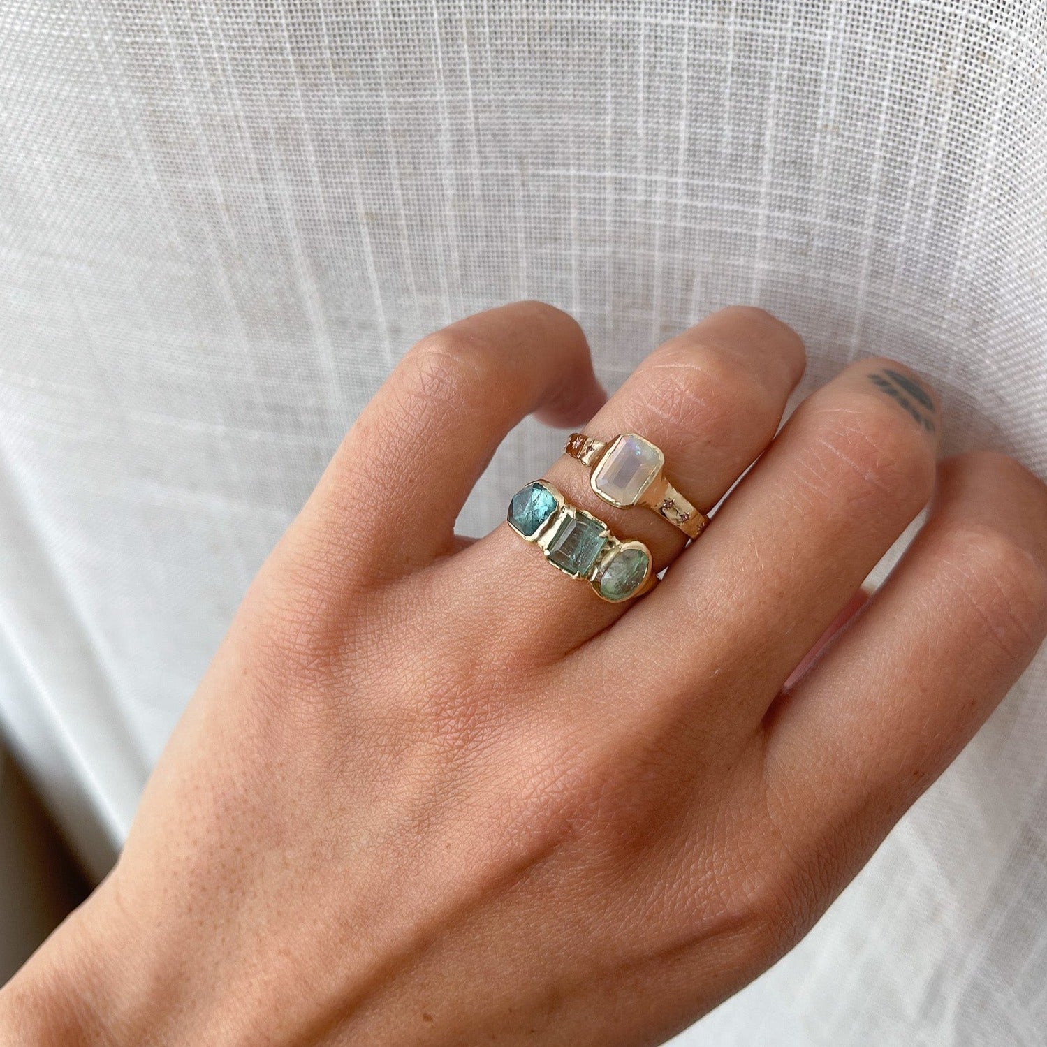 Trio Ring | Ombre Blue Tourmaline, 14k Gold