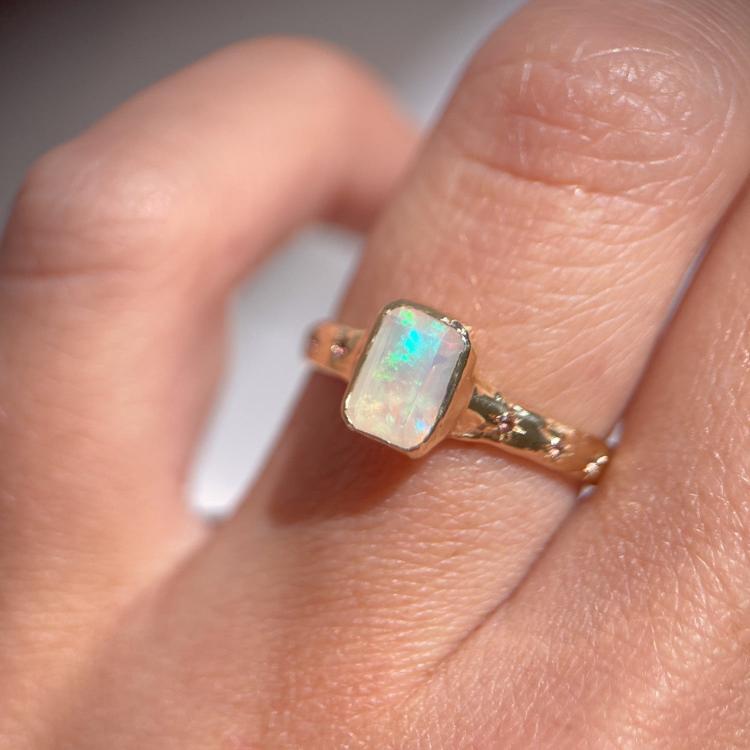 Ethereal Dream Ring Ethiopian Opal, Ombre Pink Sapphires, 14k