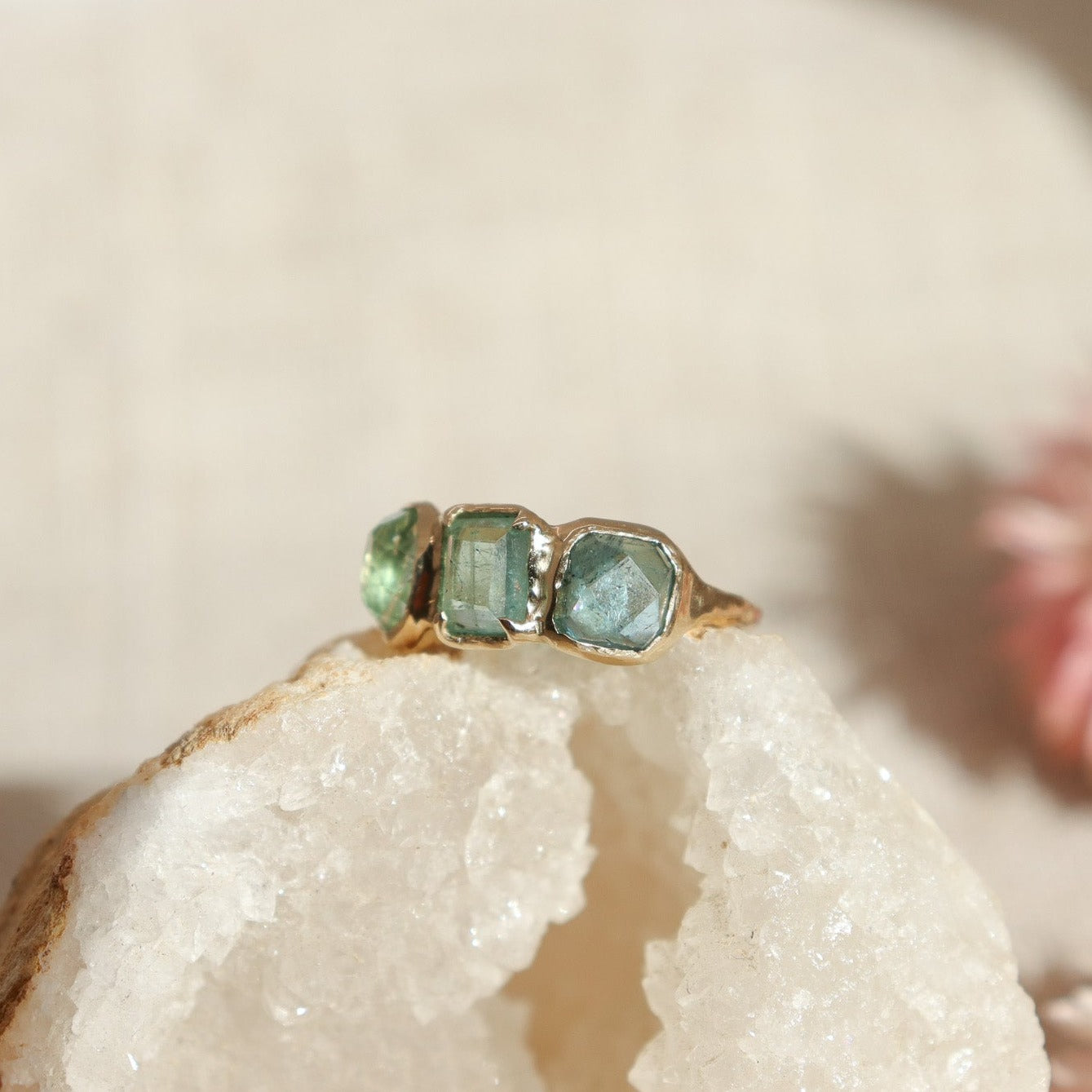 Ombre Blue Tourmaline Trio Ring | 14k Gold
