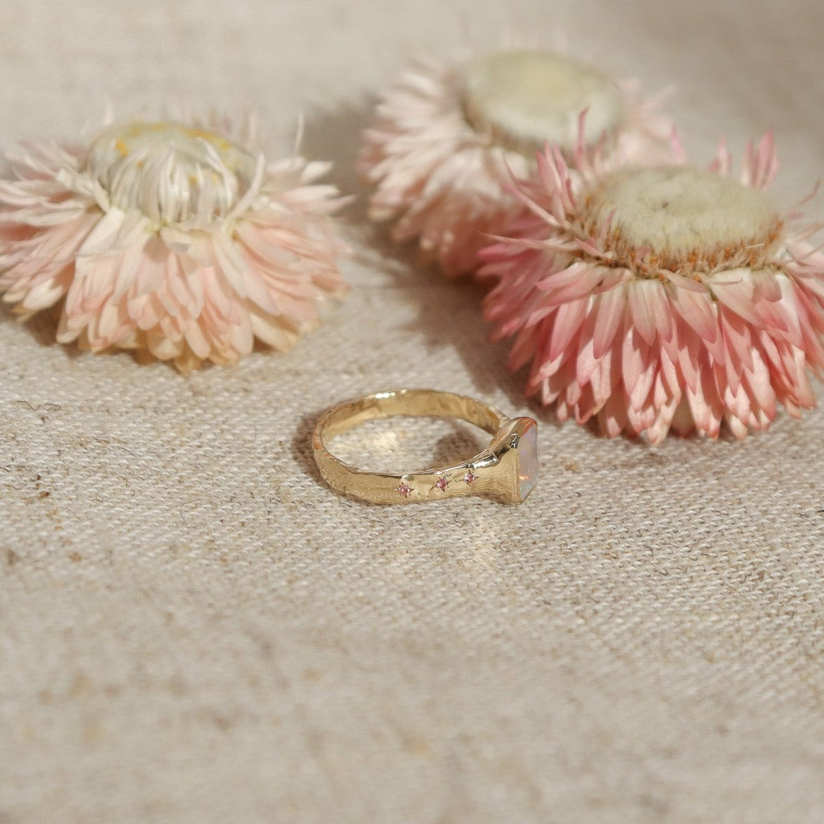 Ethereal Dream Ring | Opal, Ombre Pink Sapphires, 14k Gold