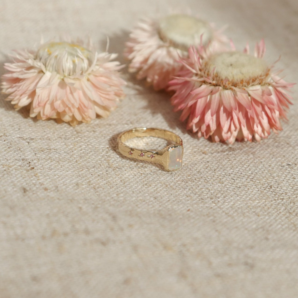 Ethereal Dream Ring | Opal, Ombre Pink Sapphires, 14k Gold