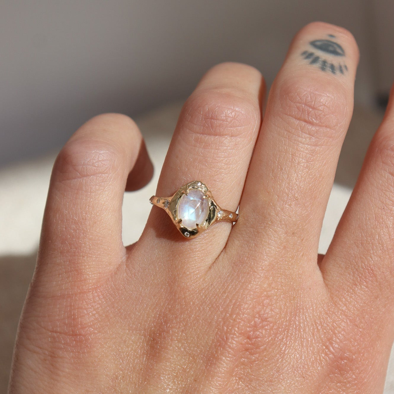 The Selene | Moonstone and Diamond Ring, 14k Gold