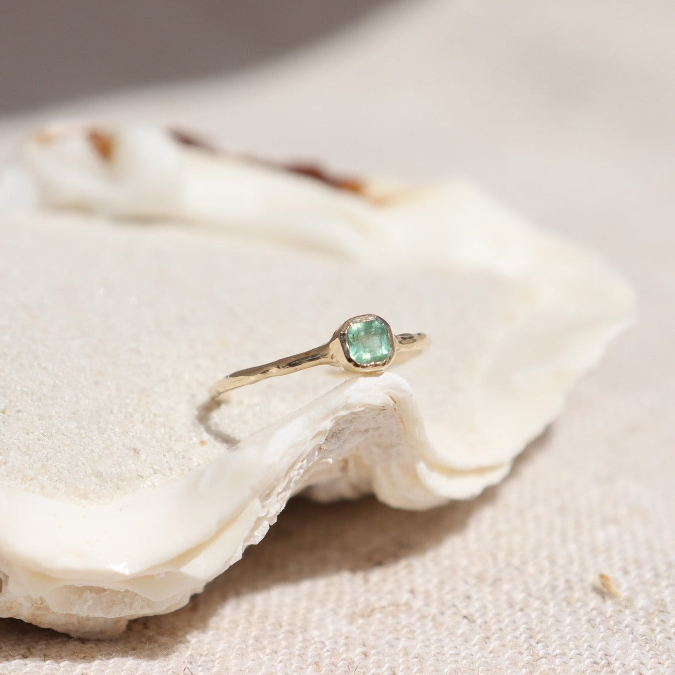 Mini Asscher Cut Emerald Ring | 14k Gold