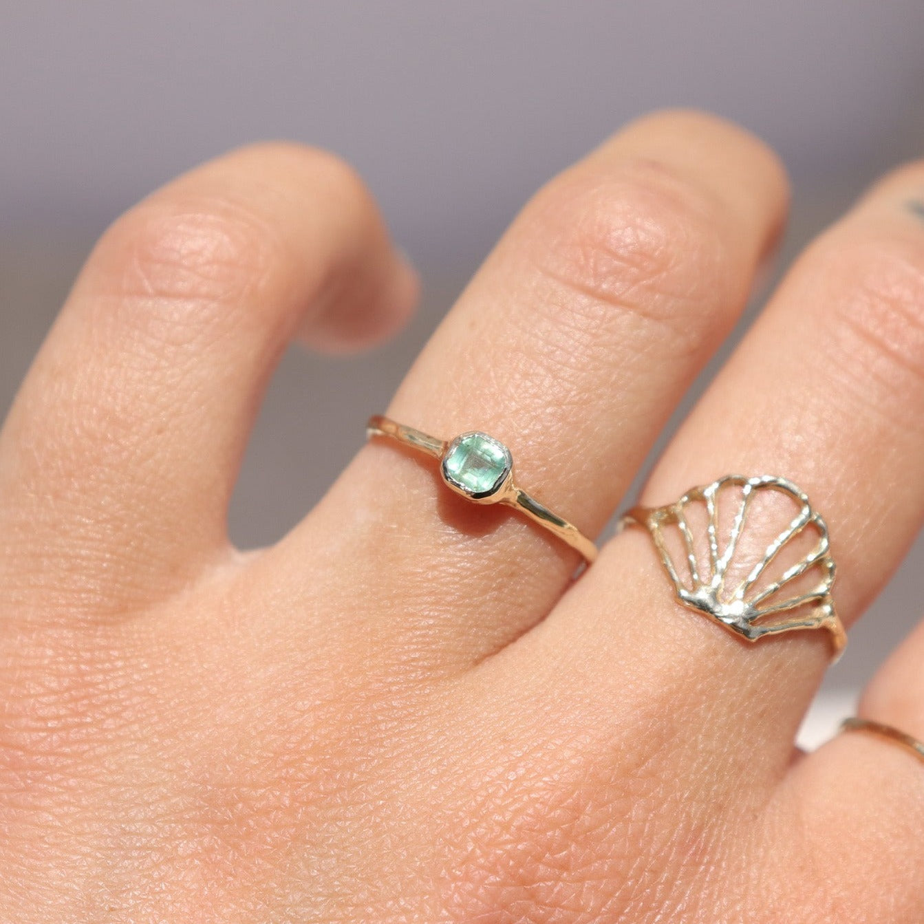 Mini Asscher Cut Emerald Ring | 14k Gold