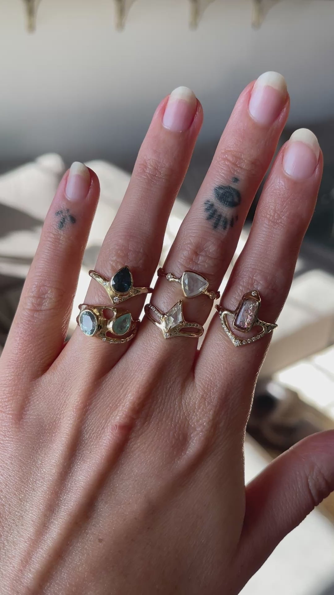 Starfall Ring | Rainbow Lattice Sunstone, Diamonds, 14k Gold