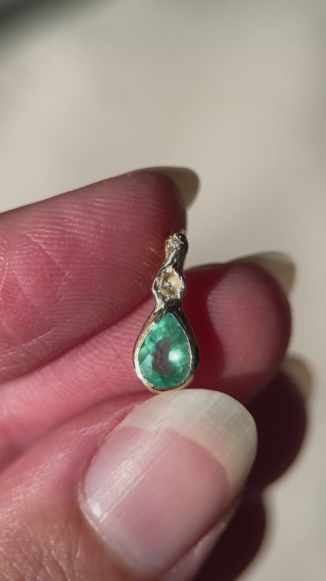 Daughter of the Tide | Droplet Charm, Emerald, Diamonds, 14k Gold