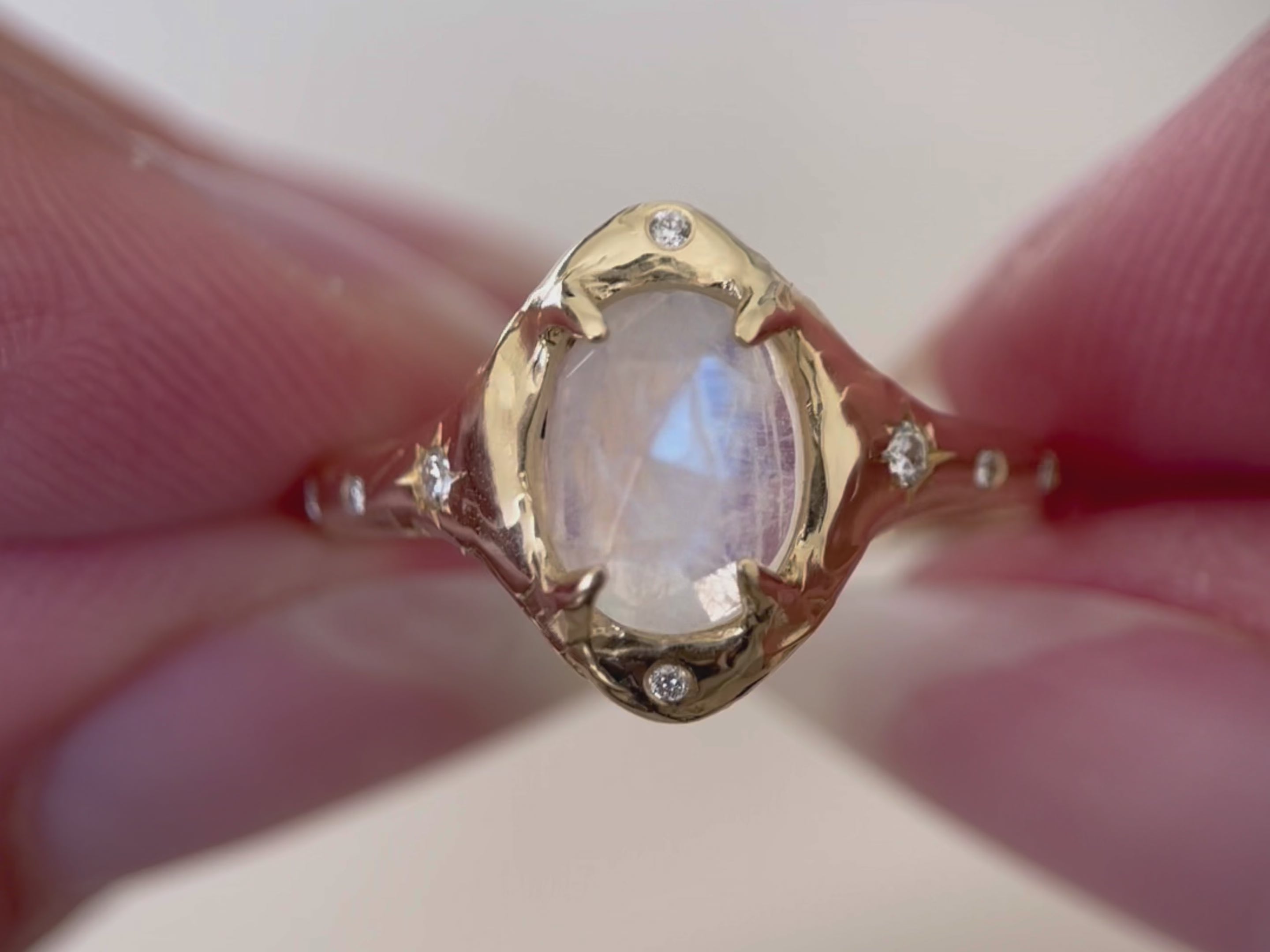 The Selene | Moonstone and Diamond Ring, 14k Gold