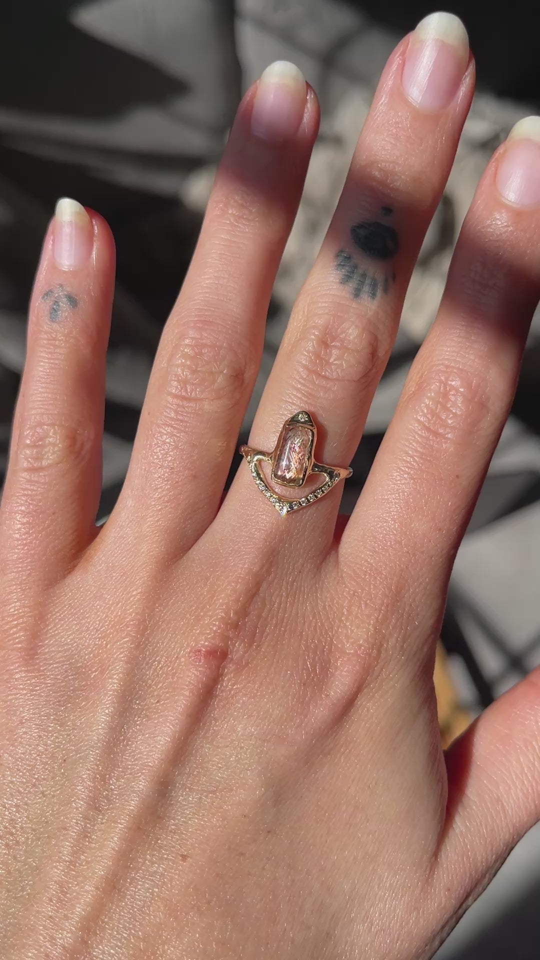 Starfall Ring | Rainbow Lattice Sunstone, Diamonds, 14k Gold