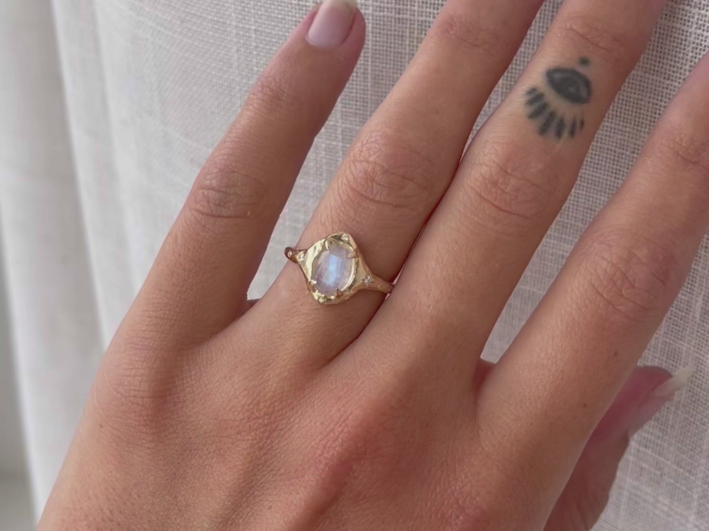 The Selene | Moonstone and Diamond Ring, 14k Gold