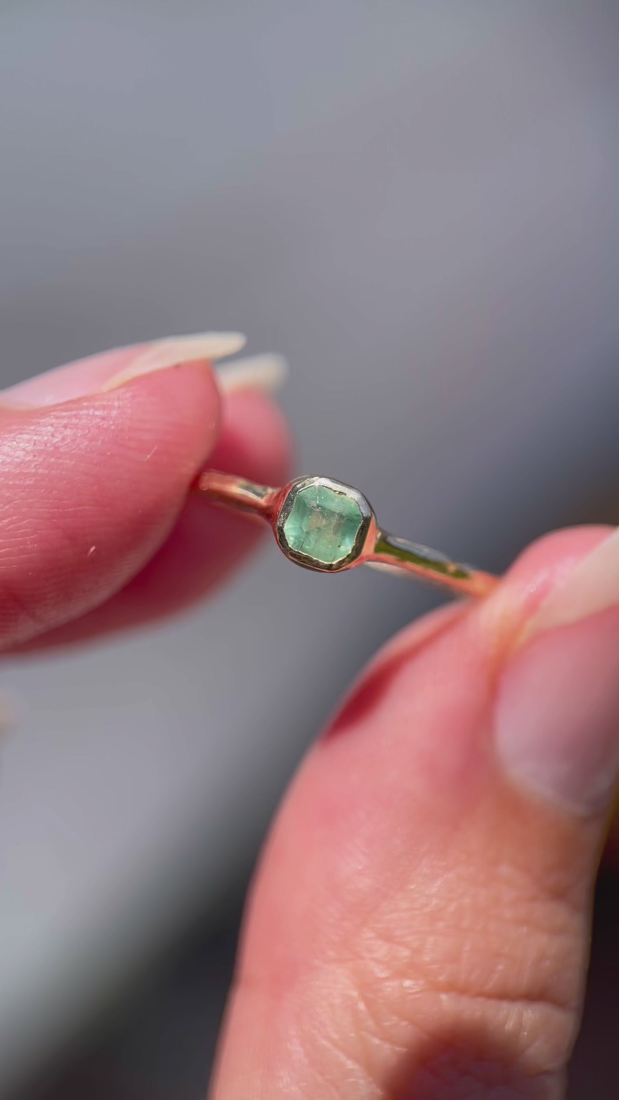 Mini Asscher Cut Emerald Ring | 14k Gold