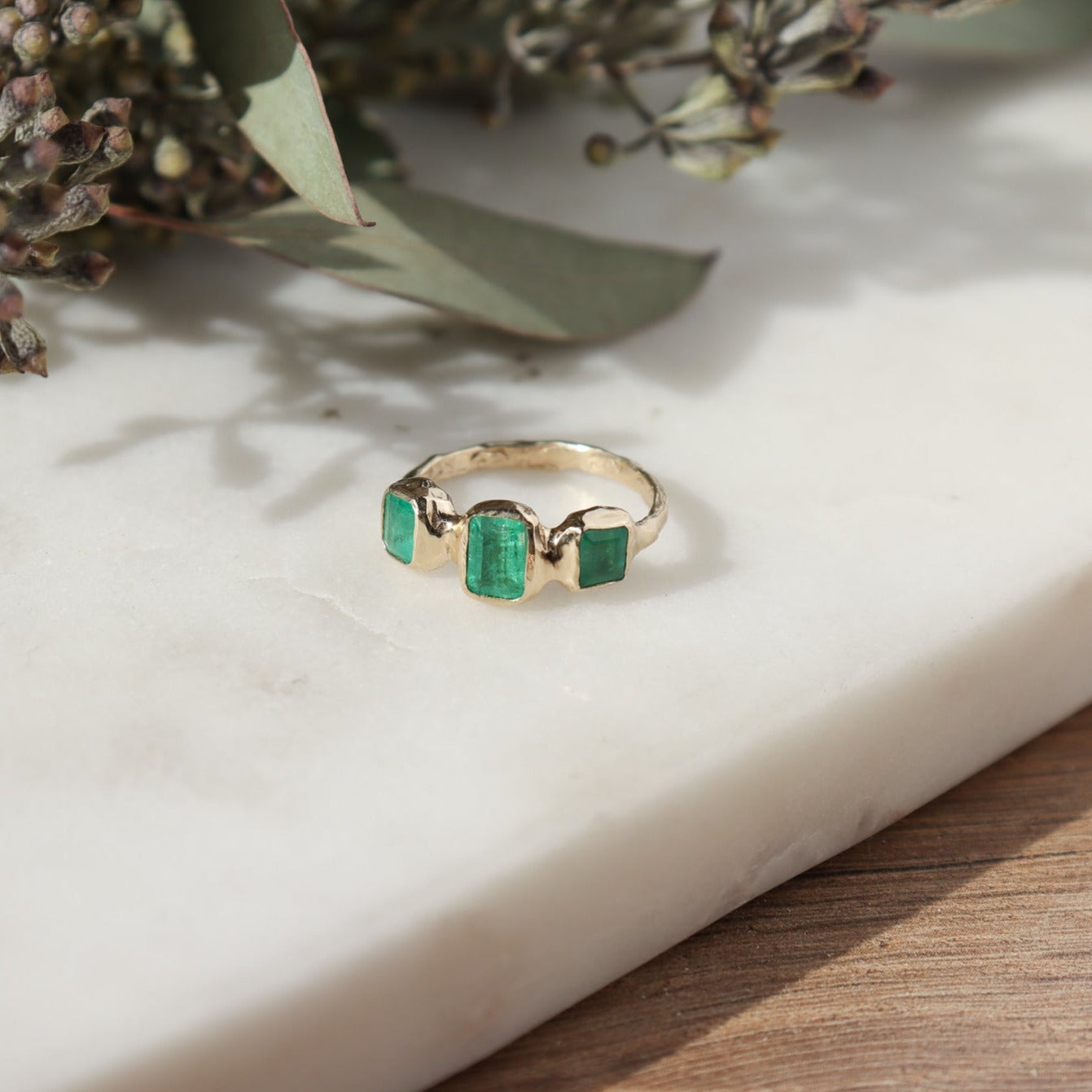 Trio Ring | Emerald, 14k Gold