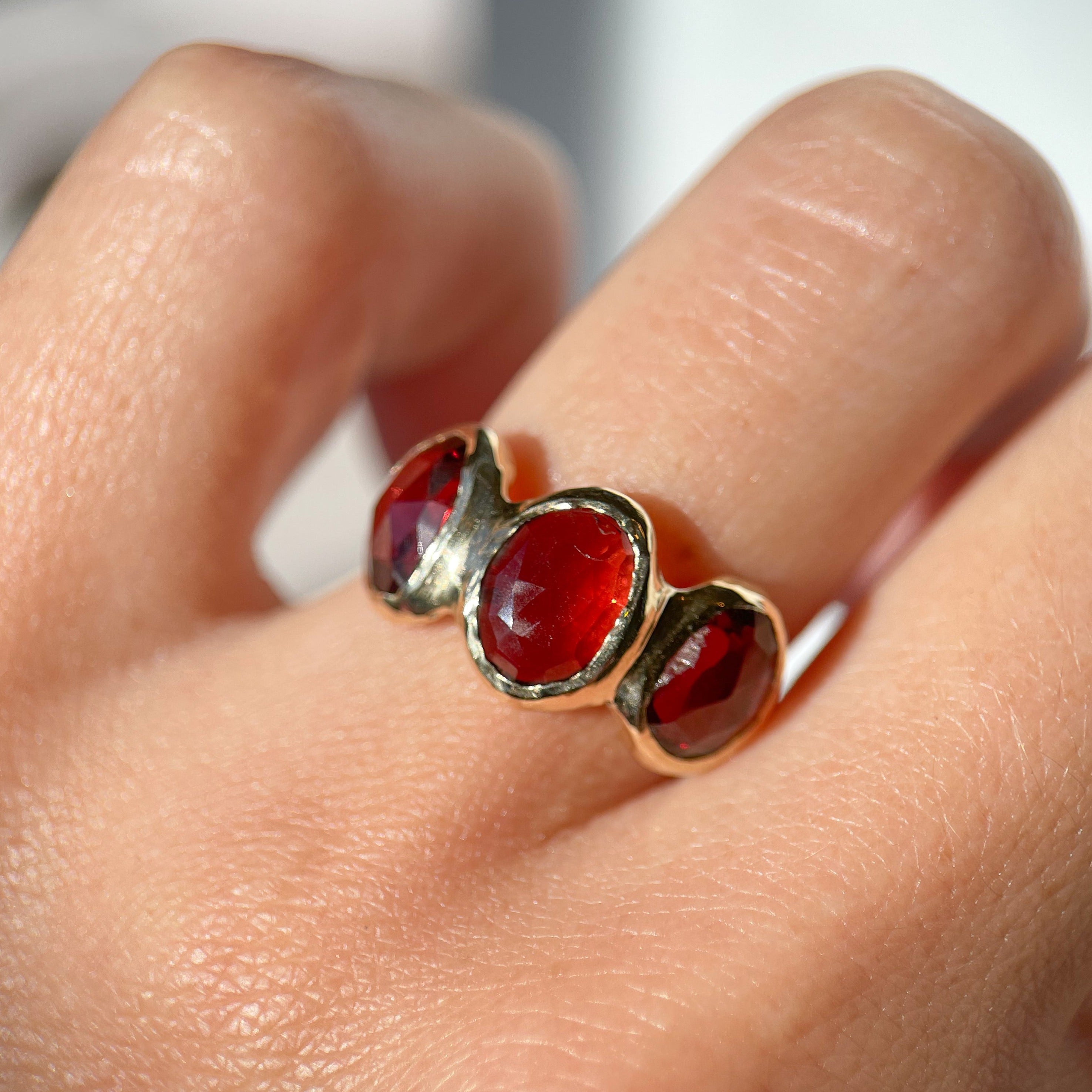 Trio Ring | Garnet, 14k Gold