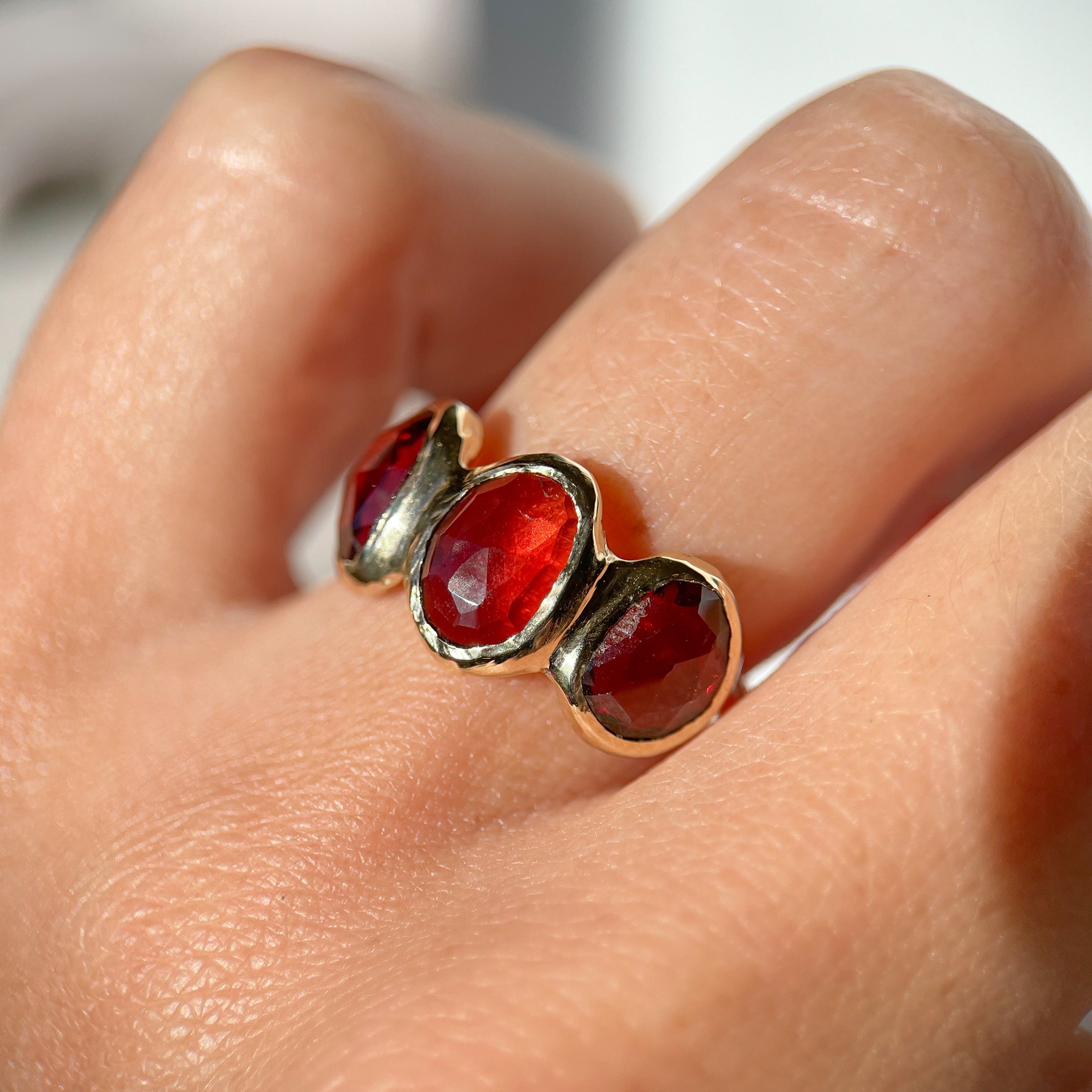 Trio Ring | Garnet, 14k Gold
