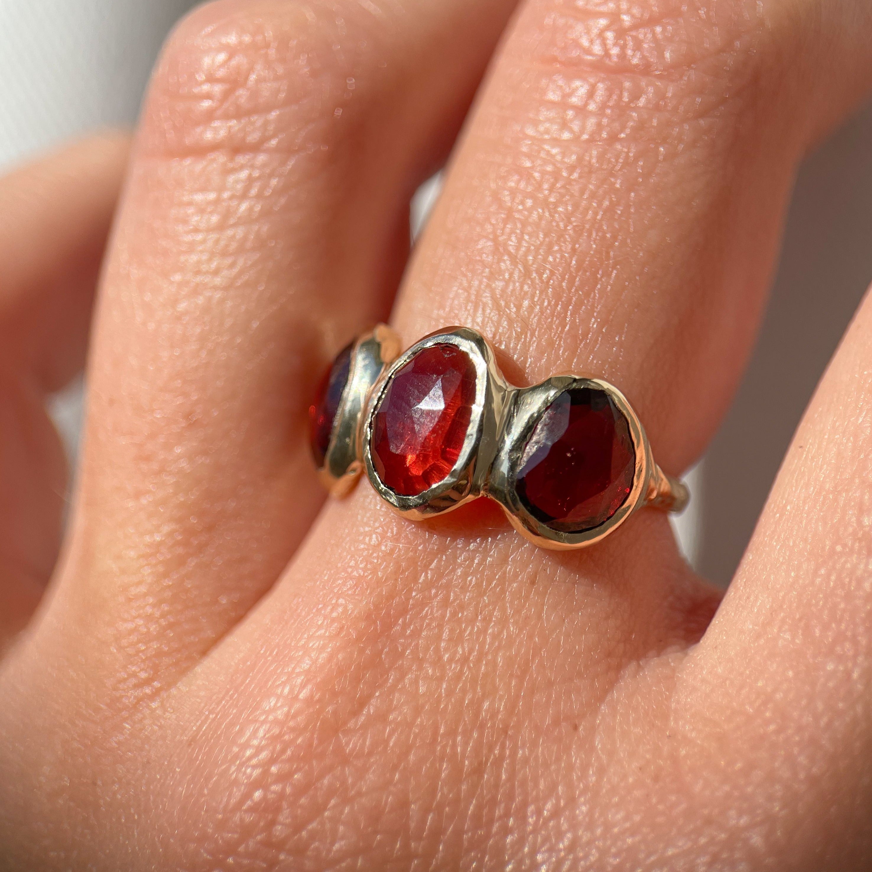 Trio Ring | Garnet, 14k Gold