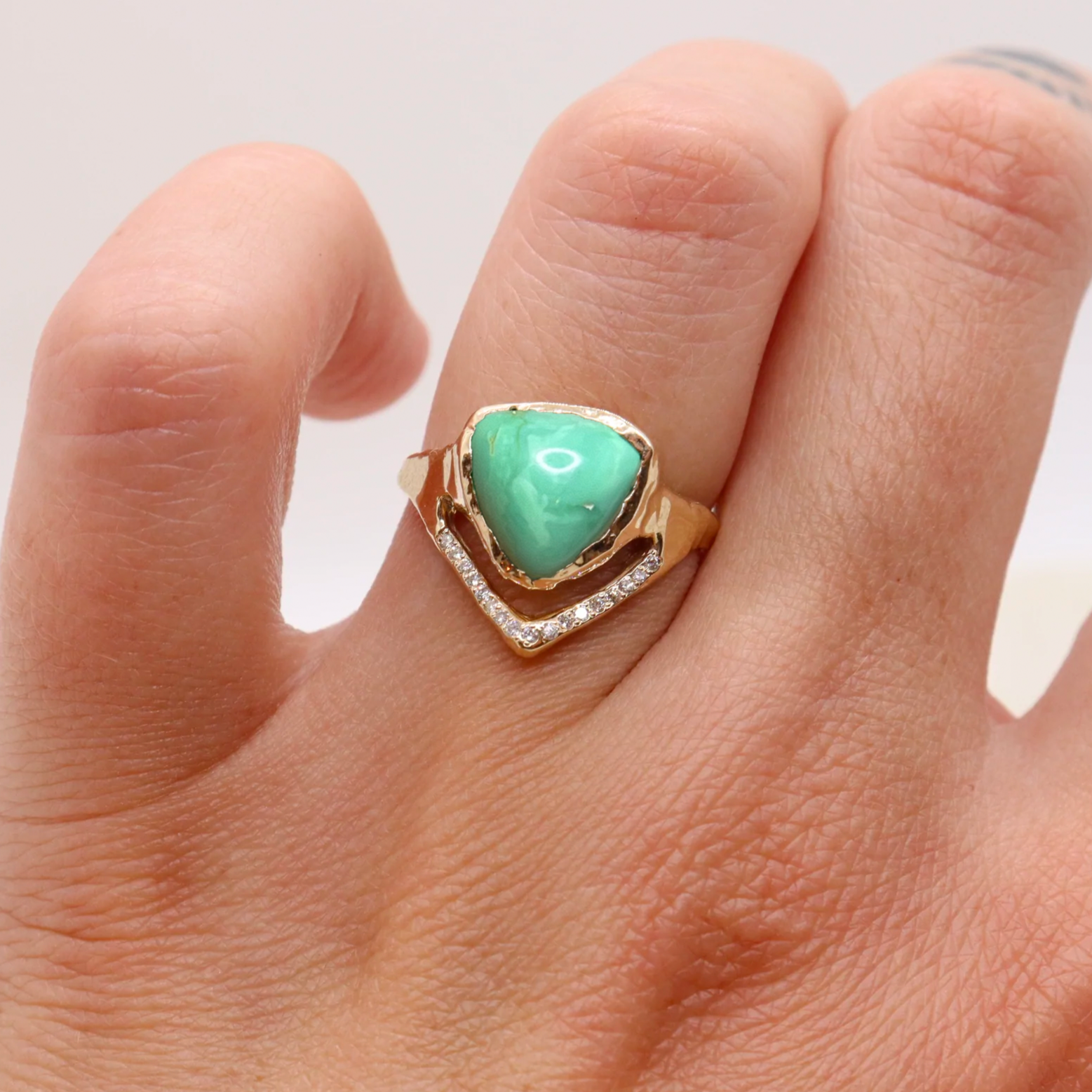 Variscite Trillion with Diamonds Ring | made to order