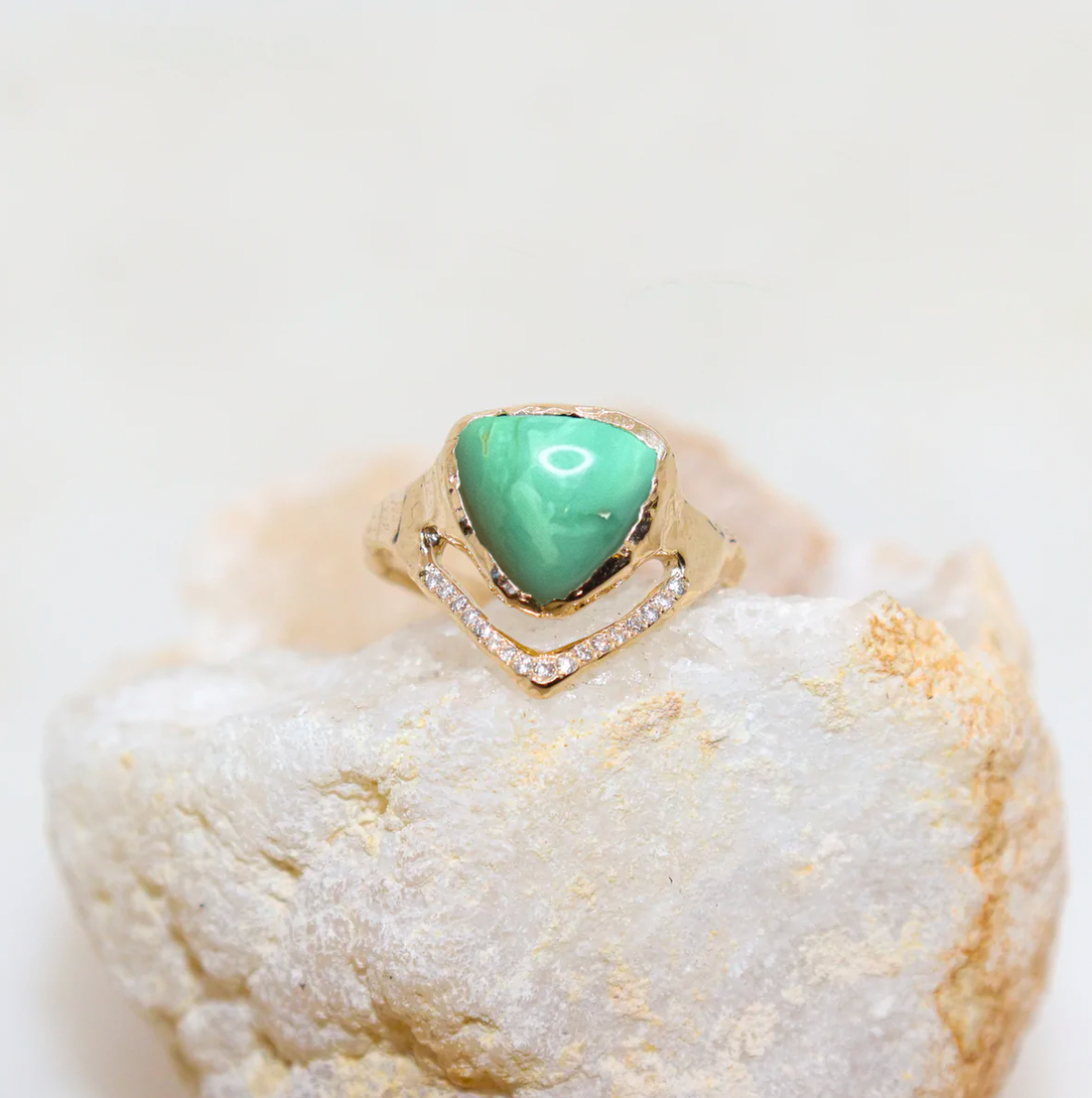Variscite Trillion with Diamonds Ring | made to order
