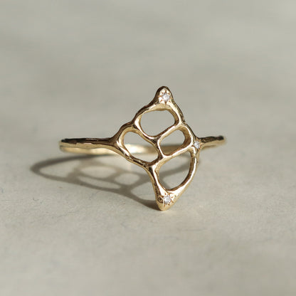 The Sacred Sea | 14k Gold Conch Shell Ring with Diamonds