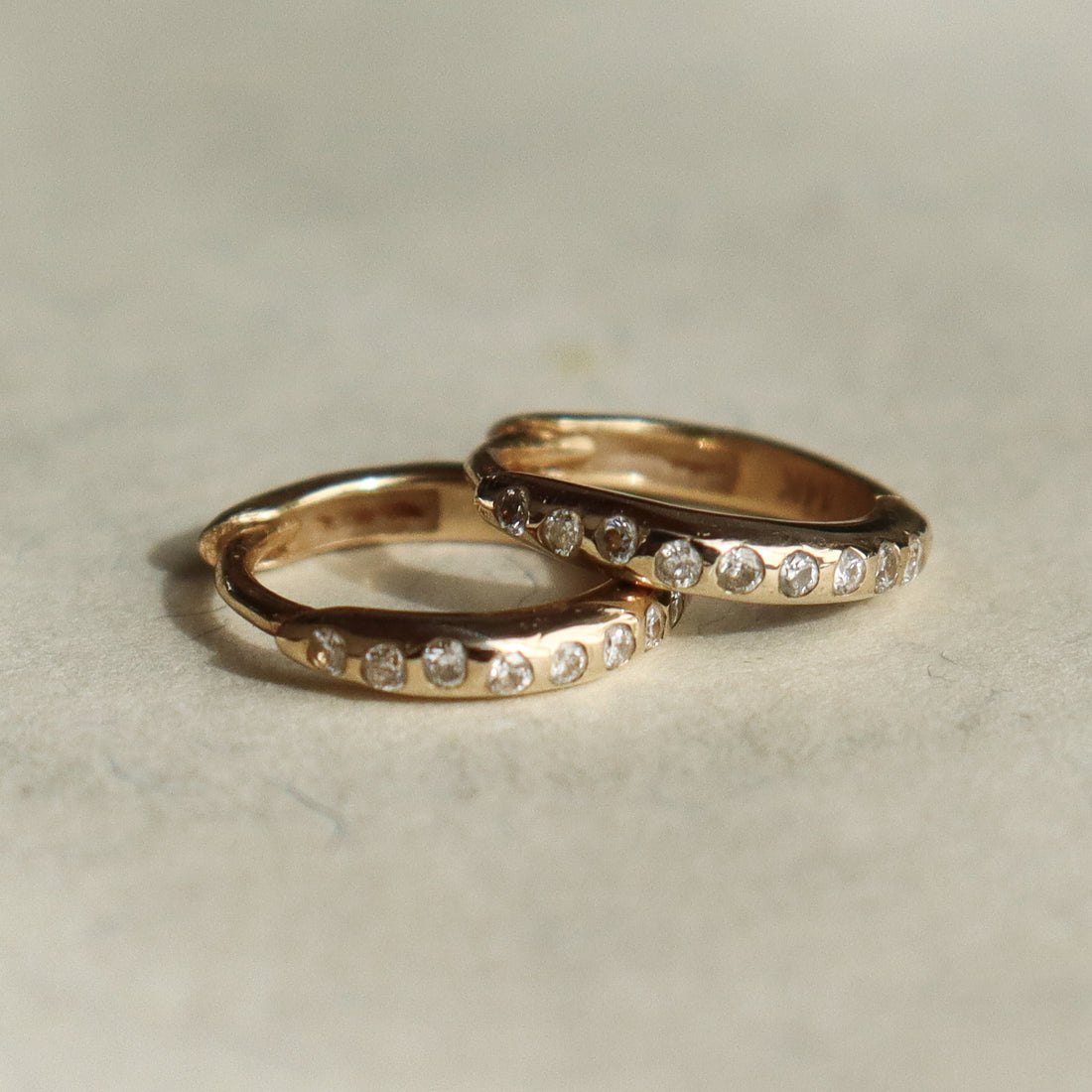 Flush Set Diamond Huggie Hoop | 11mm 14k Gold