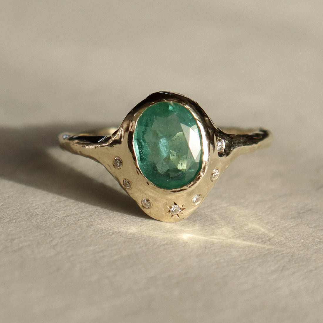 North Star Ring | Emerald and Diamonds, 14k Gold