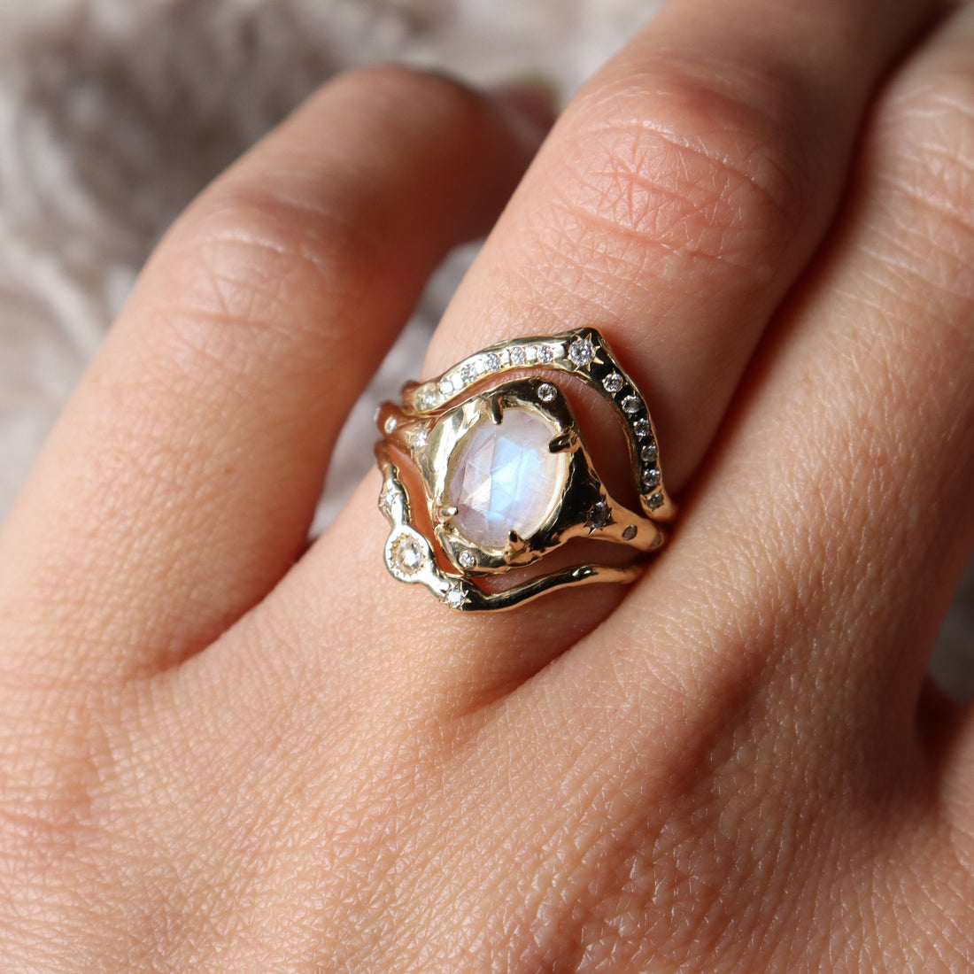 The Selene | Moonstone and Diamond Ring, 14k Gold
