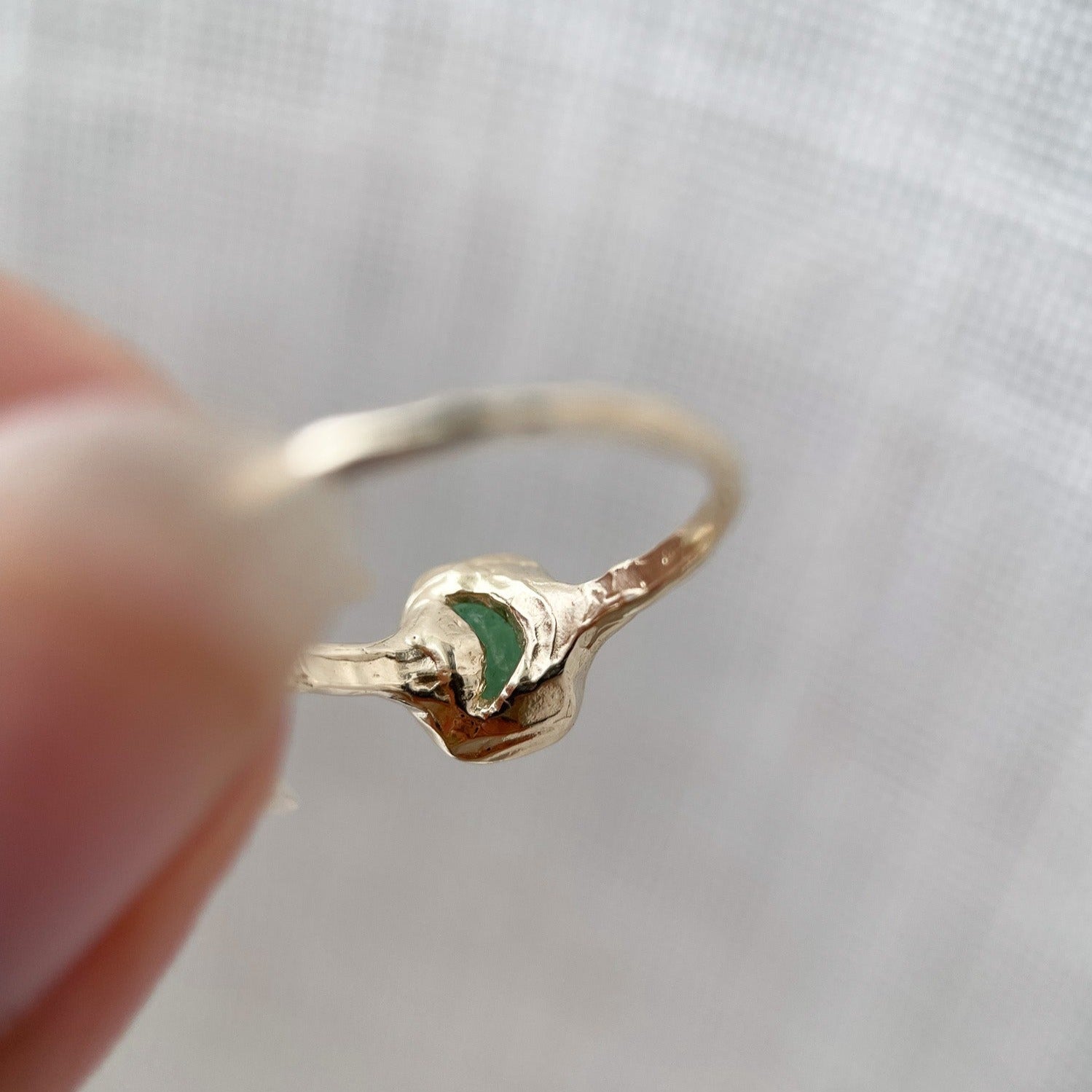 Custom Mini Emerald Moon Ring