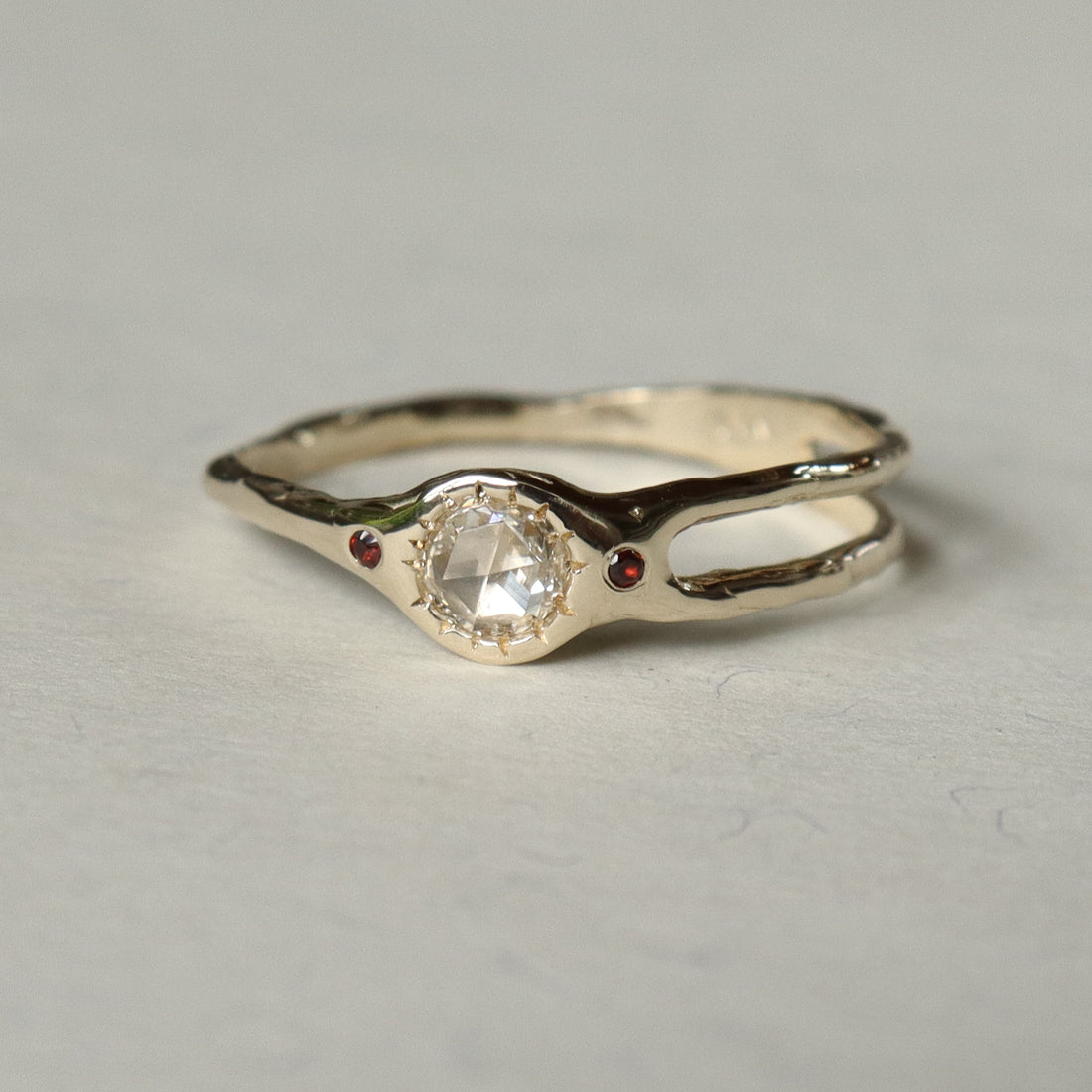 Custom Rose Cut Diamond and Garnet Shooting Star Engagement Ring