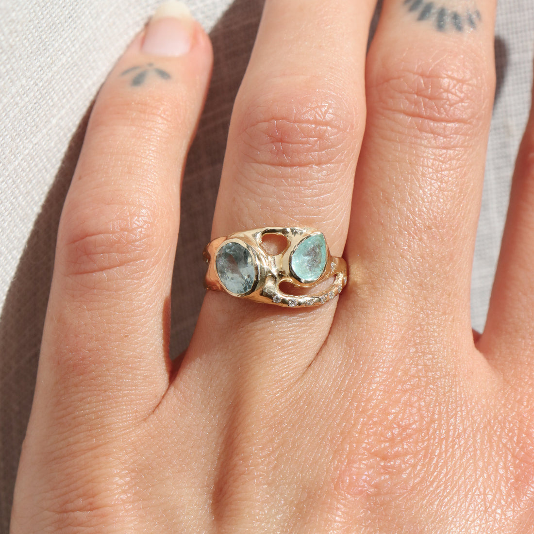 Atlantean Tides | Paraiba Tourmaline, Montana Sapphire, Diamonds, 14k Gold