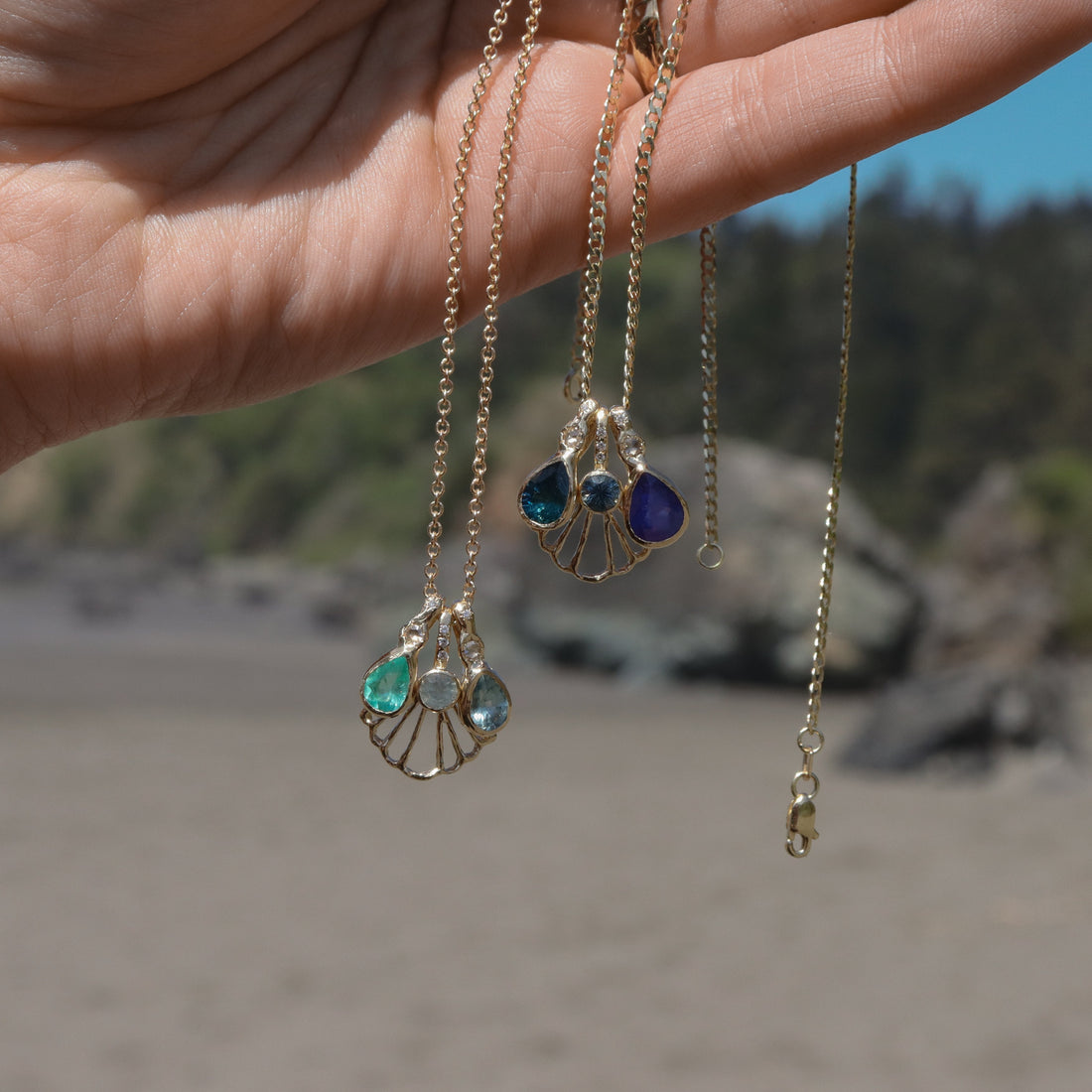 Daughter of the Tide | Droplet Charm, Dark Blue Montana Sapphire, Diamonds, 14k Gold