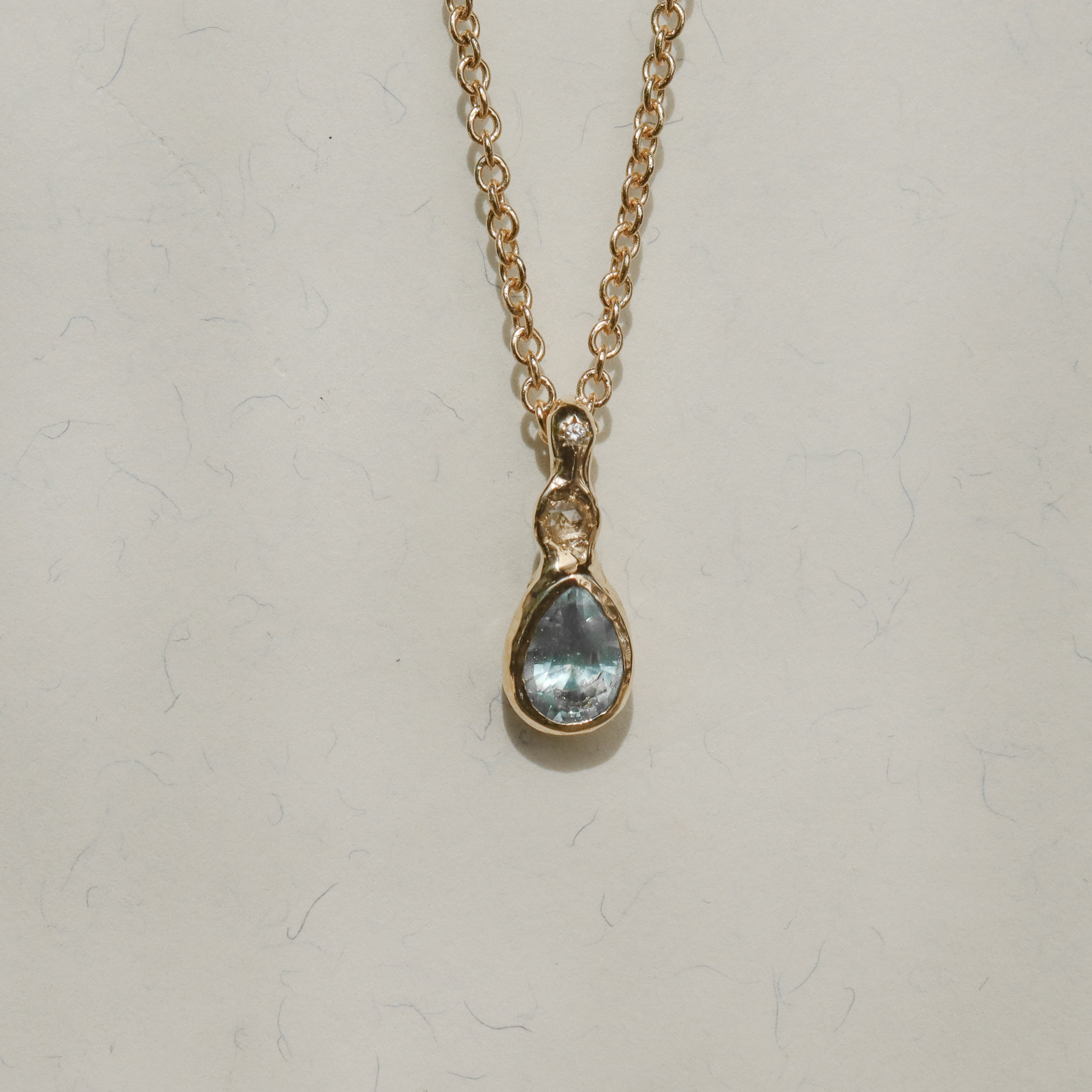Daughter of the Tide | Droplet Charm, Sky Blue Montana Sapphire, Diamonds, 14k Gold