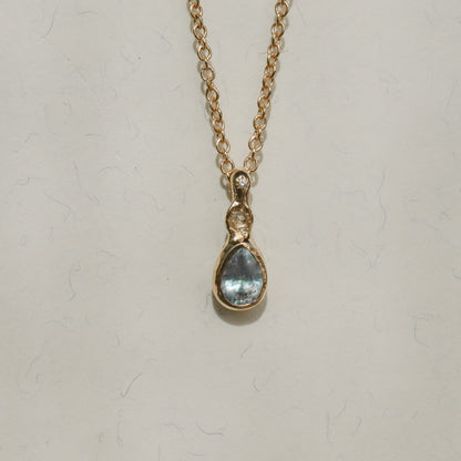 Daughter of the Tide | Droplet Charm, Sky Blue Montana Sapphire, Diamonds, 14k Gold