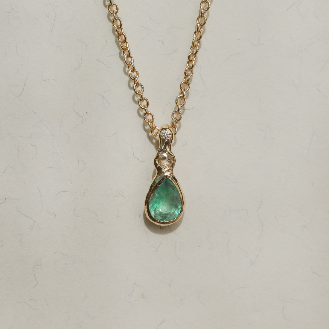Daughter of the Tide | Droplet Charm, Emerald, Diamonds, 14k Gold